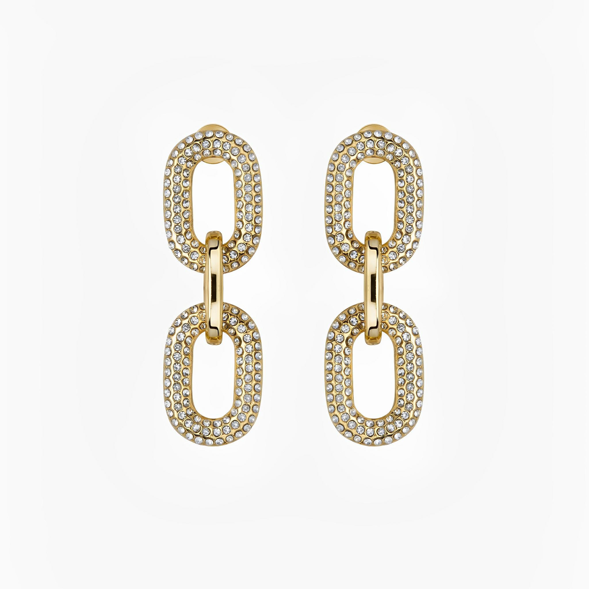 SATIN | Brazilian Luxury Fashion JULIANA MANZINI JULIANA MANZINI Fashion Jewelry - Double Link Earrings In Vintage Gold With Crystals