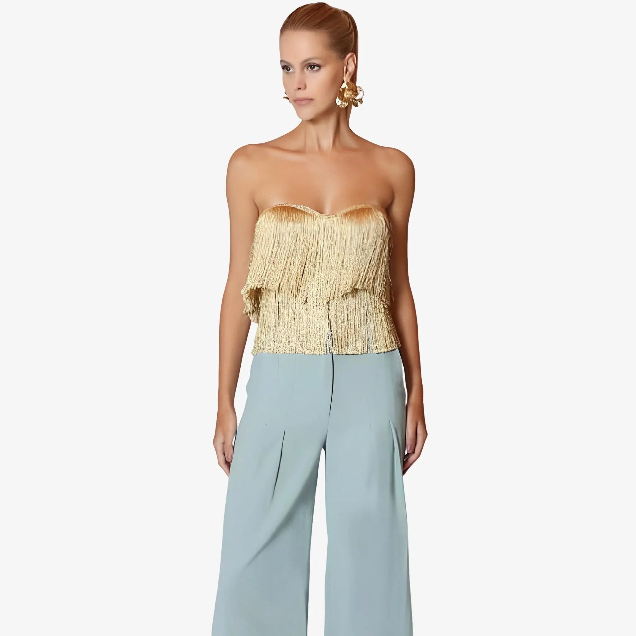 SATIN | Brazilian Luxury Fashion LETHICIA BRONSTEIN LETHICIA BRONSTEIN Belinda Corset in Tulle and Fringes with Gold Lurex