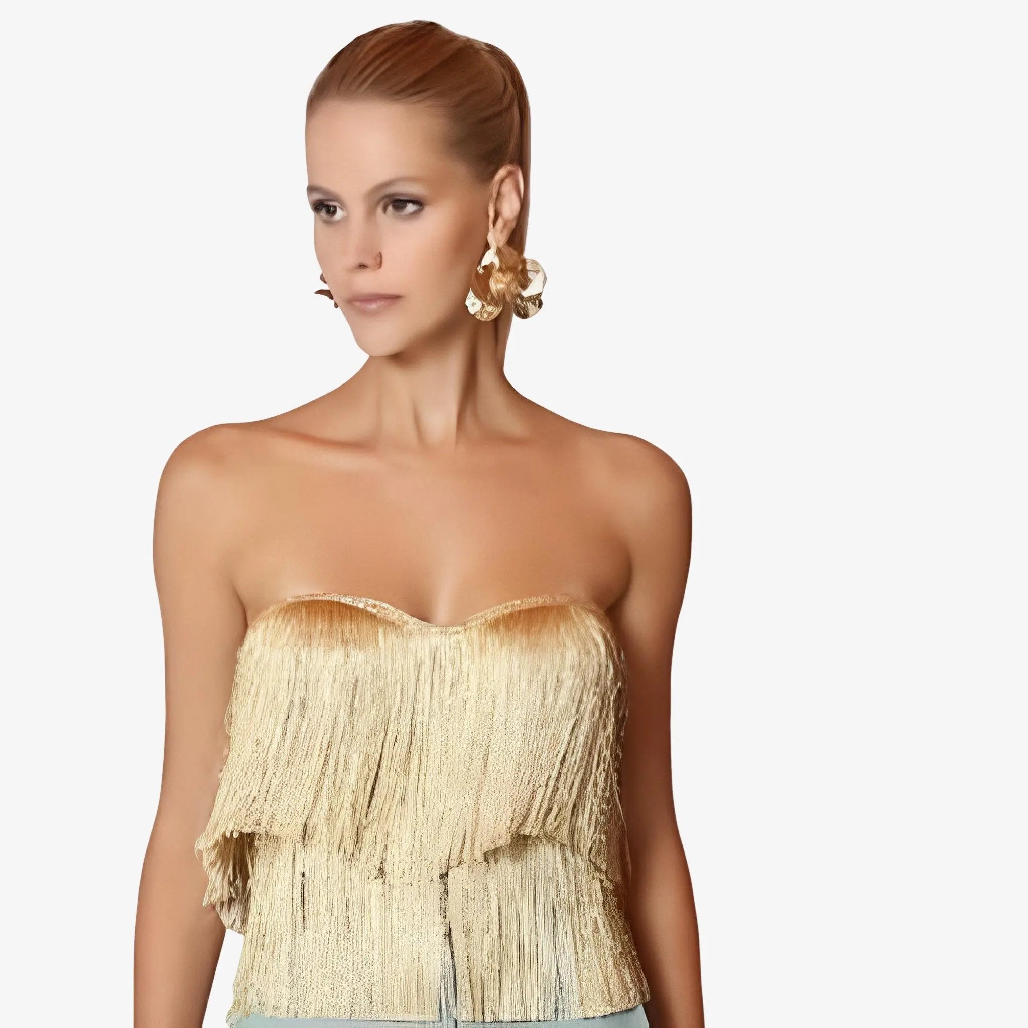 SATIN | Brazilian Luxury Fashion LETHICIA BRONSTEIN LETHICIA BRONSTEIN Belinda Corset in Tulle and Fringes with Gold Lurex