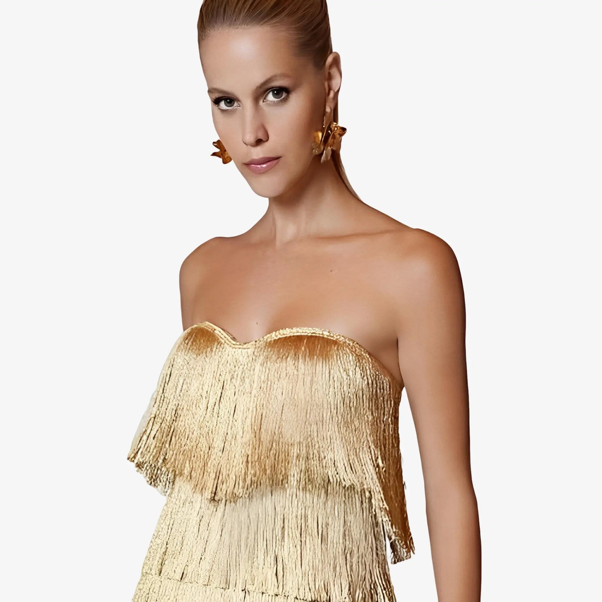 SATIN | Brazilian Luxury Fashion LETHICIA BRONSTEIN LETHICIA BRONSTEIN Belinda Corset in Tulle and Fringes with Gold Lurex