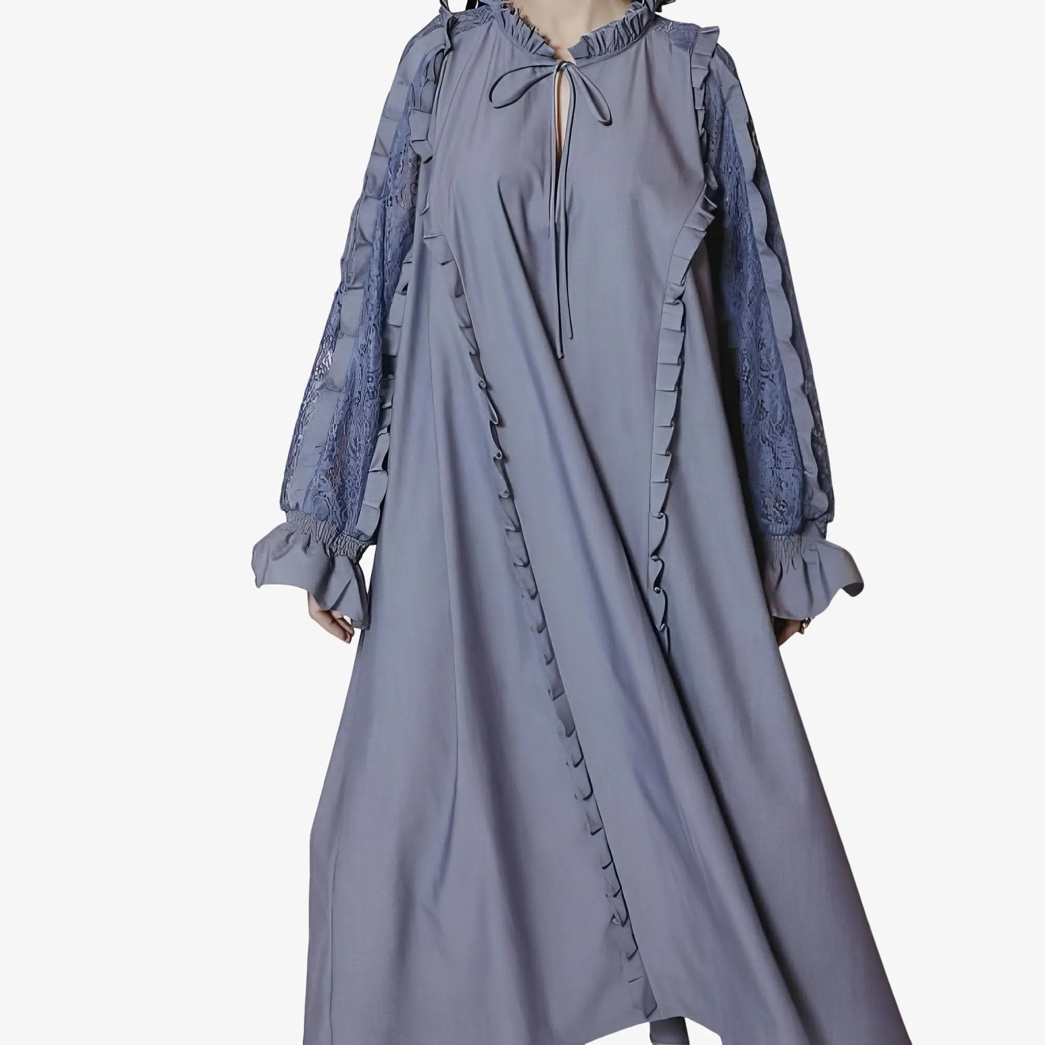 SATIN | Brazilian Luxury Fashion LETHICIA BRONSTEIN LETHICIA BRONSTEIN Midi Dress Caterina with Wide Lace Detail in Denim Blue