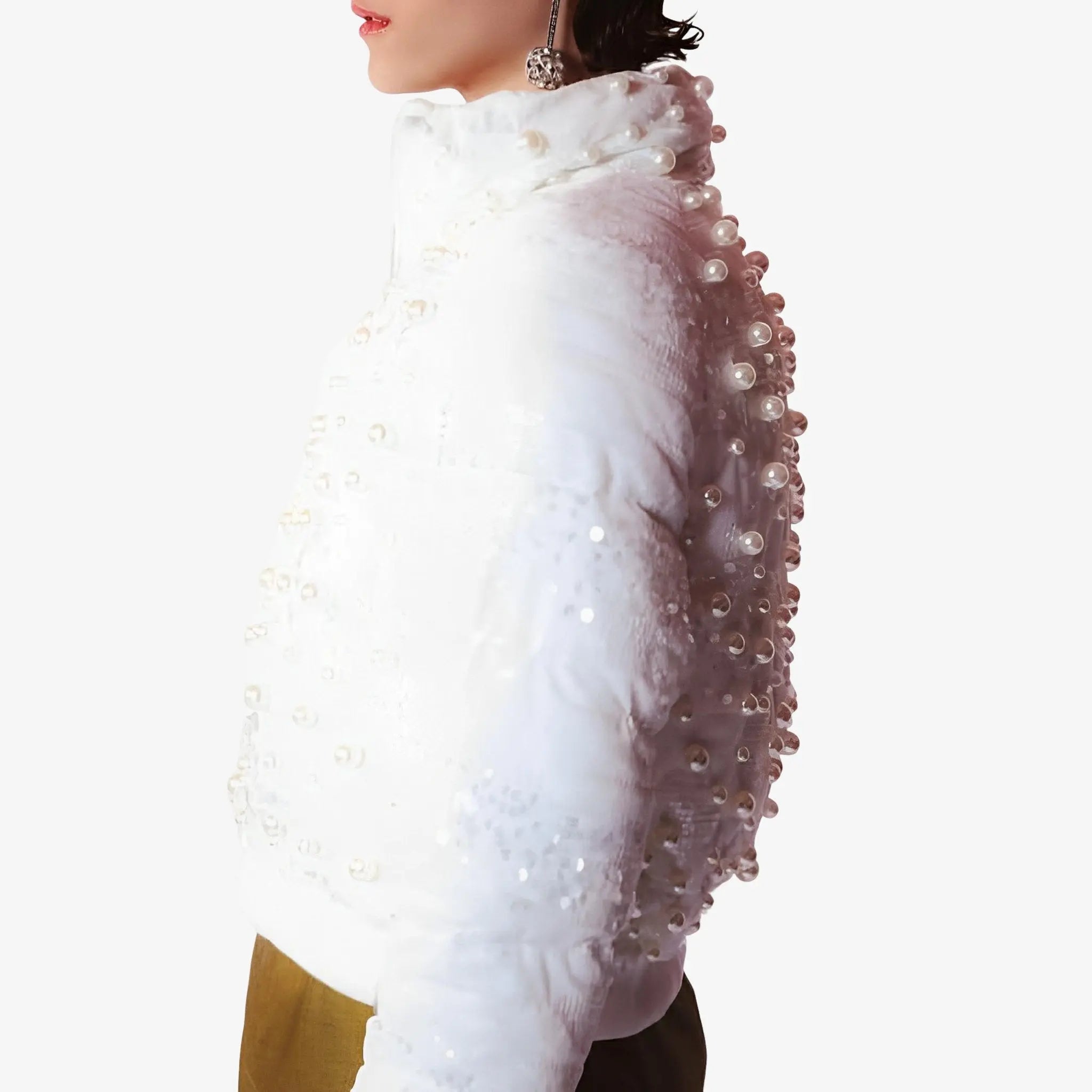 SATIN | Brazilian Luxury Fashion LETHICIA BRONSTEIN LETHICIA BRONSTEIN Madeleine Puffer Jacket with Sequins and Pearls in White
