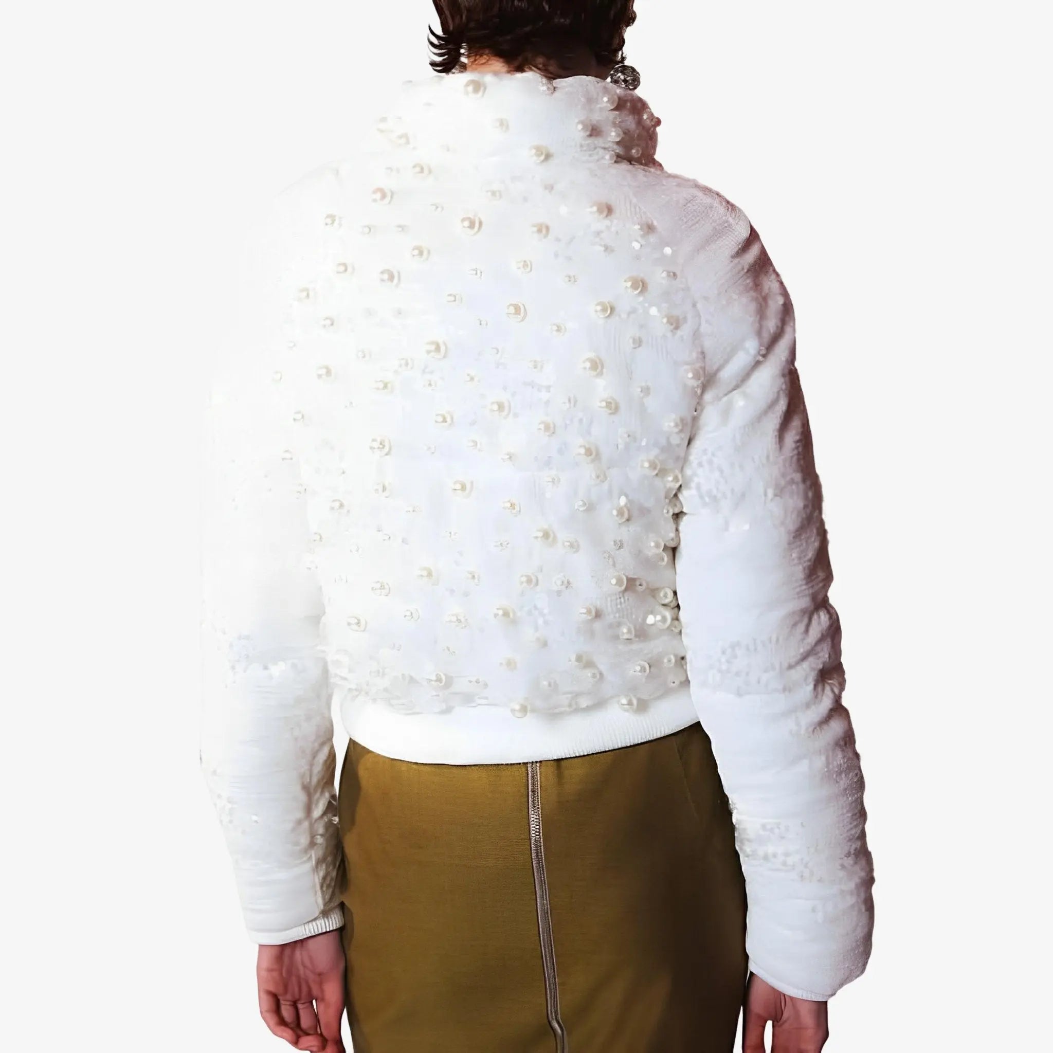 SATIN | Brazilian Luxury Fashion LETHICIA BRONSTEIN LETHICIA BRONSTEIN Madeleine Puffer Jacket with Sequins and Pearls in White