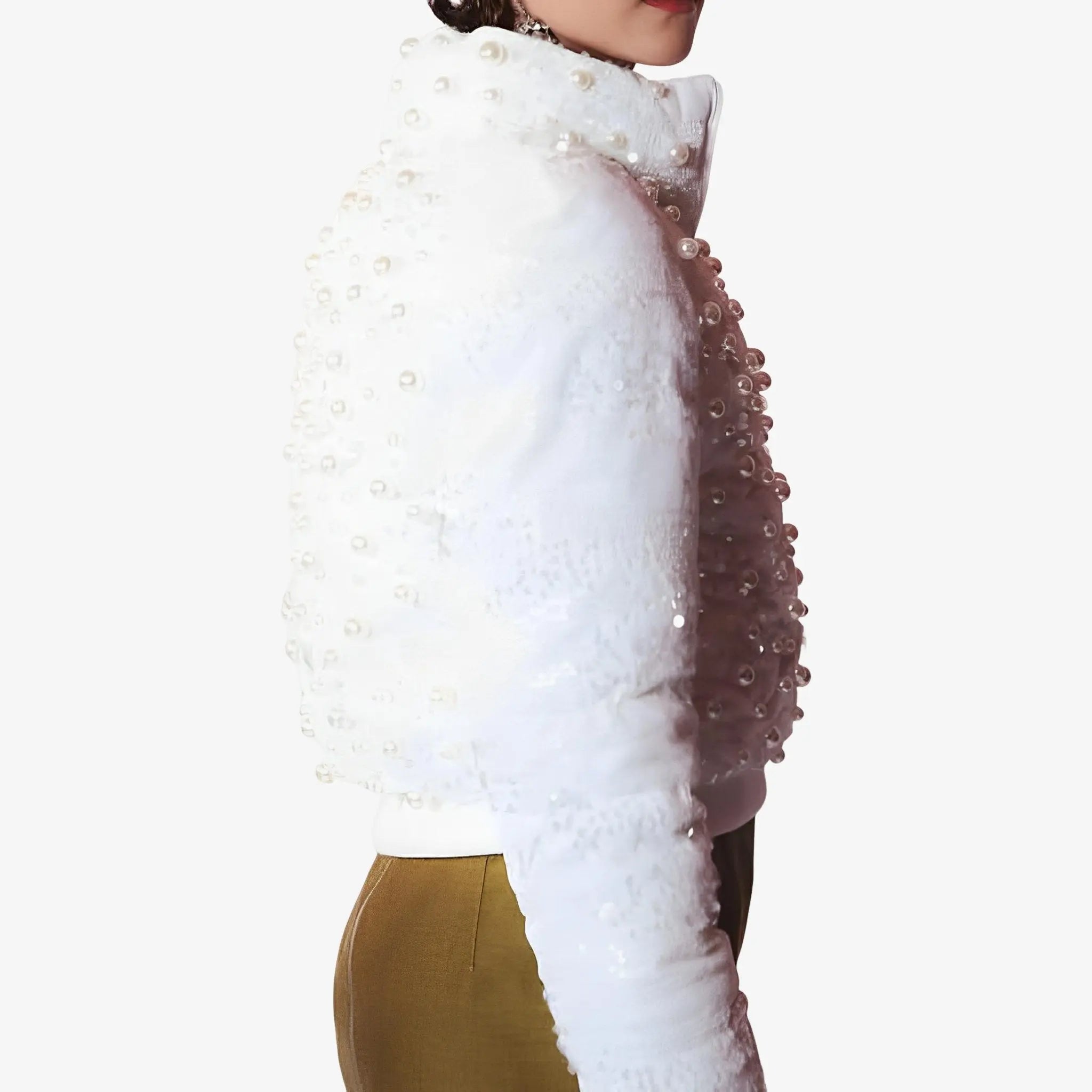SATIN | Brazilian Luxury Fashion LETHICIA BRONSTEIN LETHICIA BRONSTEIN Madeleine Puffer Jacket with Sequins and Pearls in White