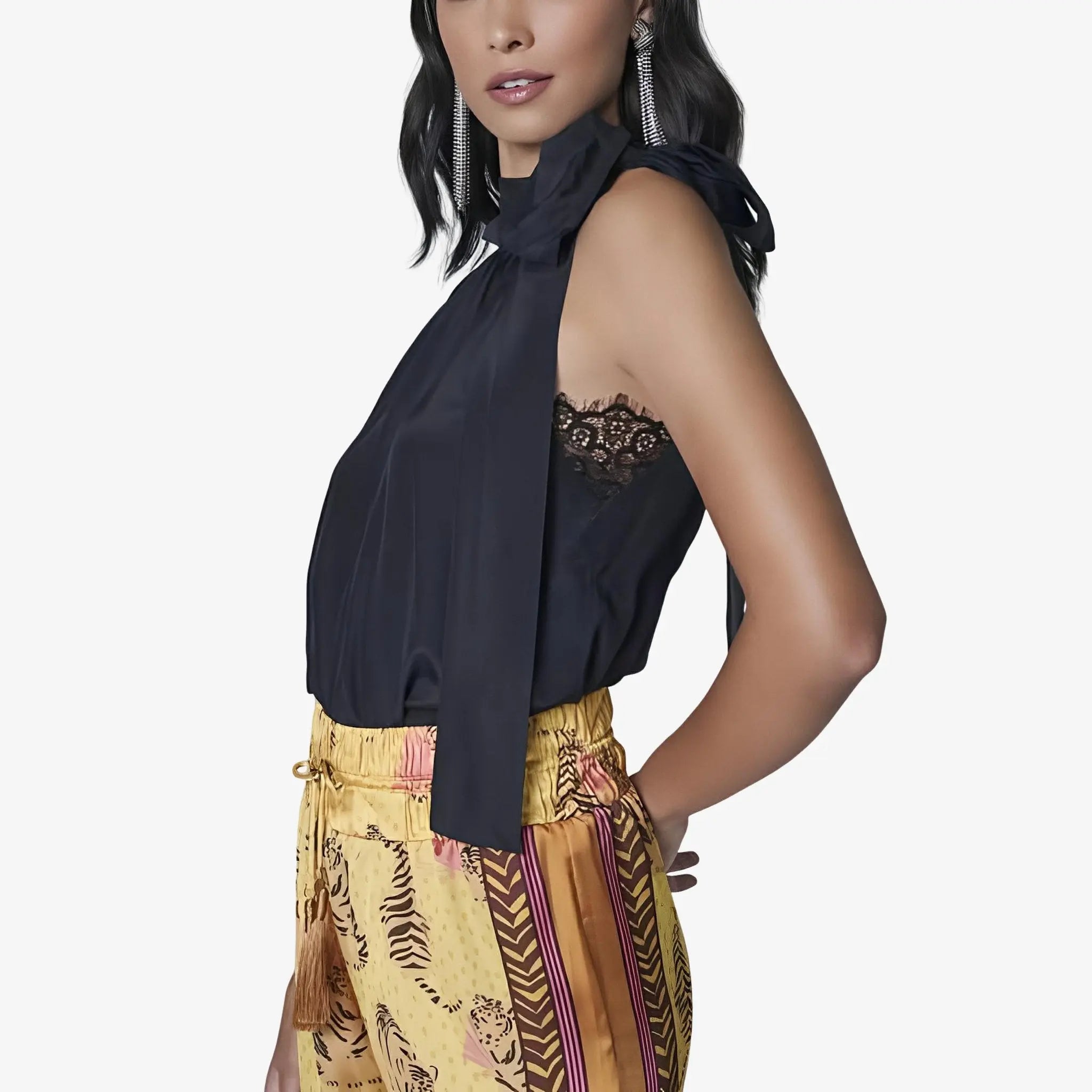 SATIN | Brazilian Luxury Fashion LETHICIA BRONSTEIN LETHICIA BRONSTEIN Blouse with Neck Tie Alessia Crepe Black