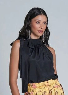 LETHICIA BRONSTEIN Blouse with Neck Tie Alessia Crepe Black