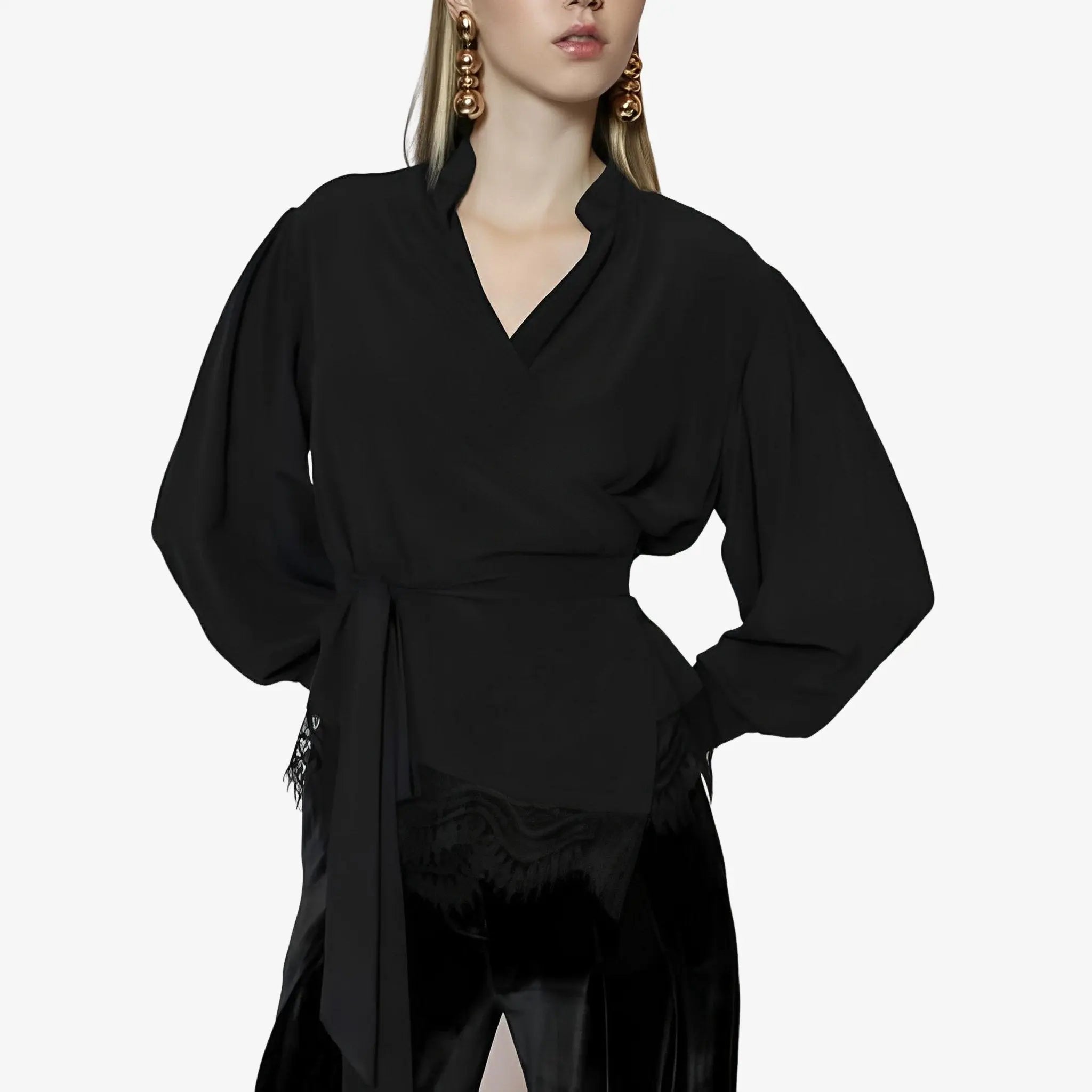 SATIN | Brazilian Luxury Fashion LETHICIA BRONSTEIN LETHICIA BRONSTEIN Cache-Coeur Blouse Auzira in Black Silk