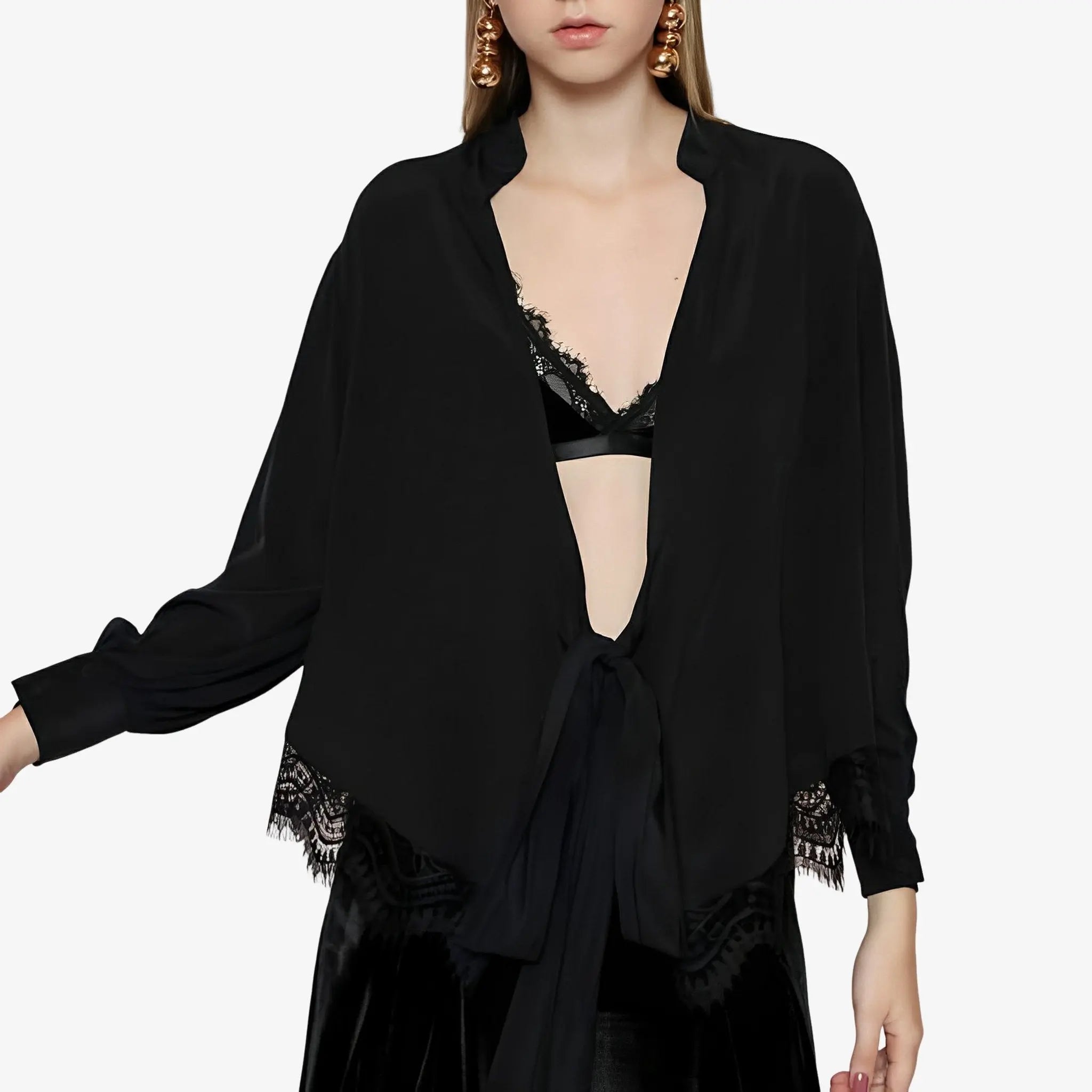 SATIN | Brazilian Luxury Fashion LETHICIA BRONSTEIN LETHICIA BRONSTEIN Cache-Coeur Blouse Auzira in Black Silk