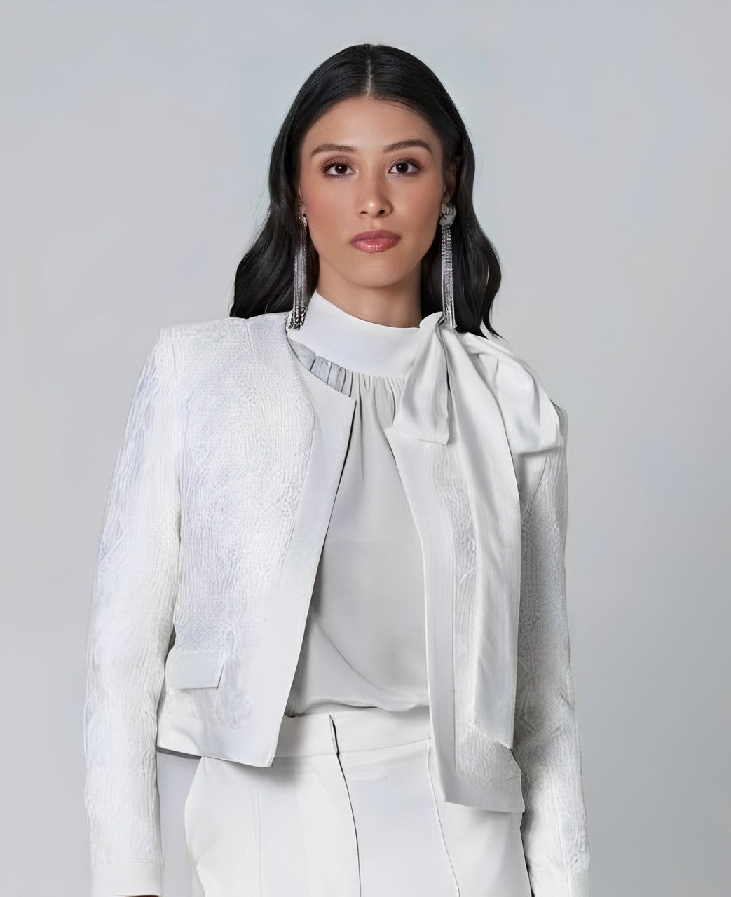 LETHICIA BRONSTEIN Blouse with Neck Tie Alessia Crepe Off White