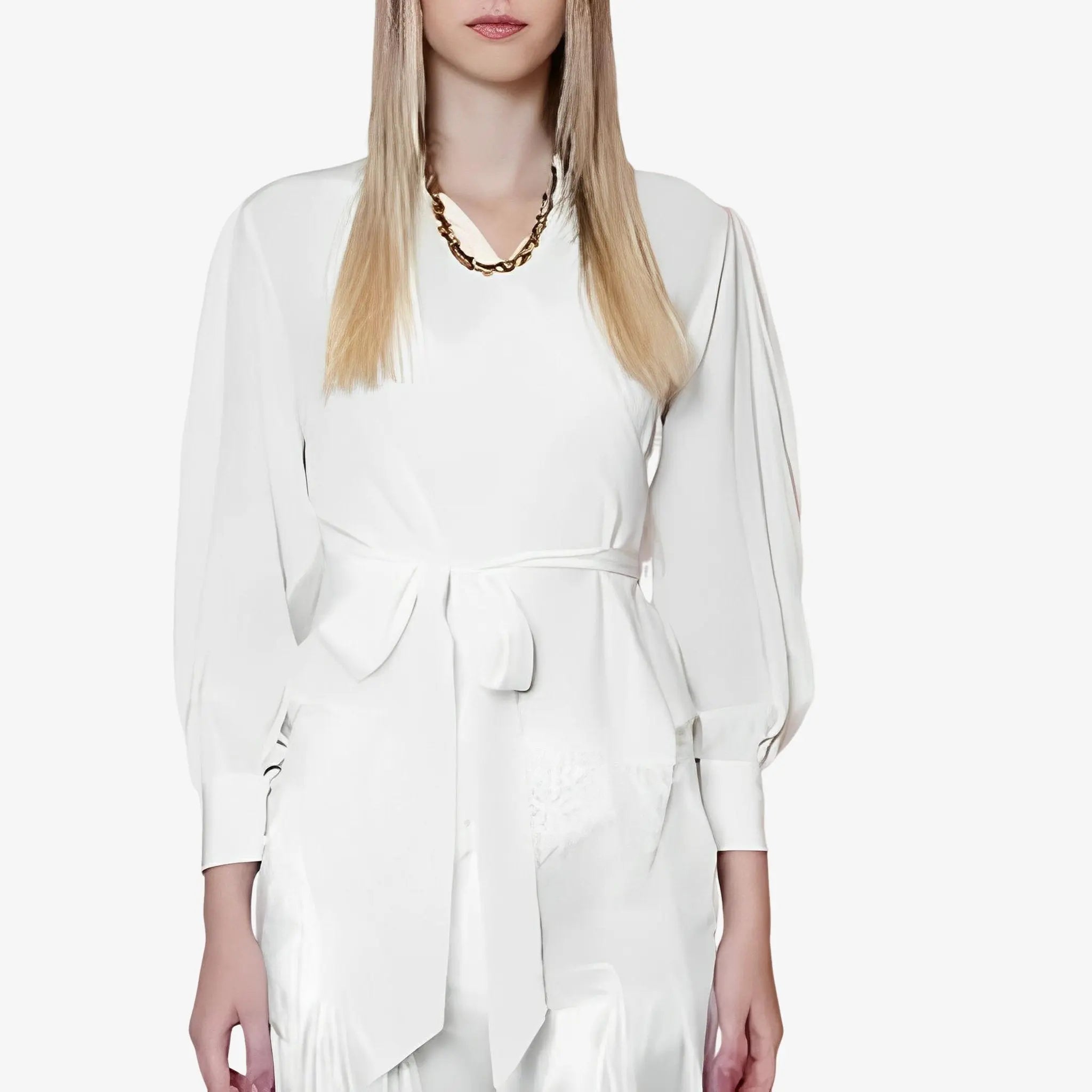 SATIN | Brazilian Luxury Fashion LETHICIA BRONSTEIN LETHICIA BRONSTEIN Cache-Coeur Blouse Auzira in Off-White Silk