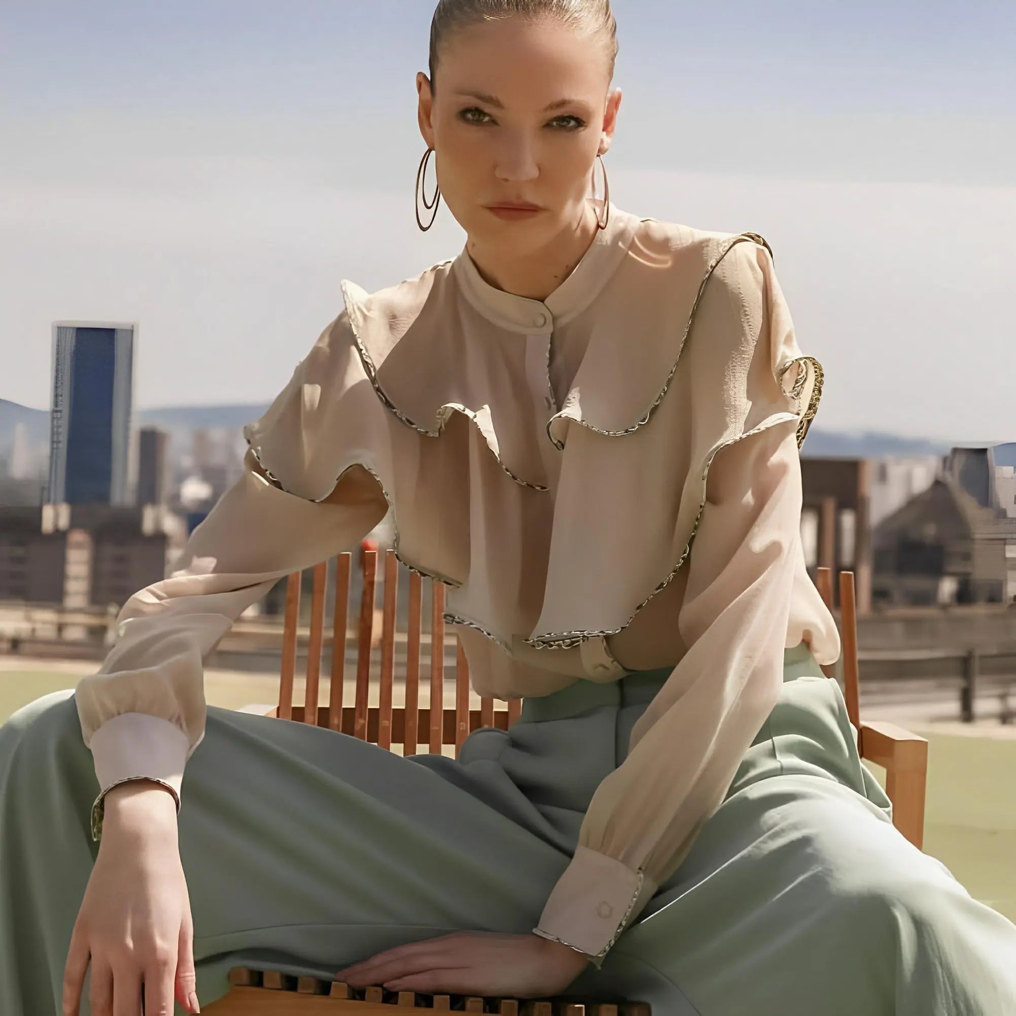 SATIN | Brazilian Luxury Fashion LETHICIA BRONSTEIN LETHICIA BRONSTEIN Ana Ruffled Shirt in Natural Organza