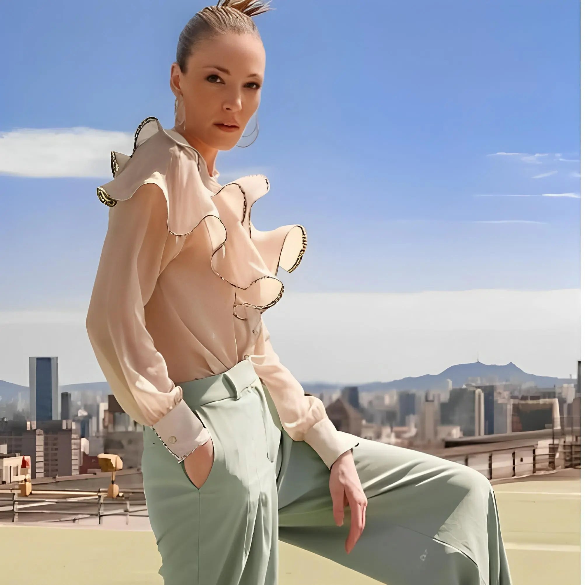 SATIN | Brazilian Luxury Fashion LETHICIA BRONSTEIN LETHICIA BRONSTEIN Ana Ruffled Shirt in Natural Organza