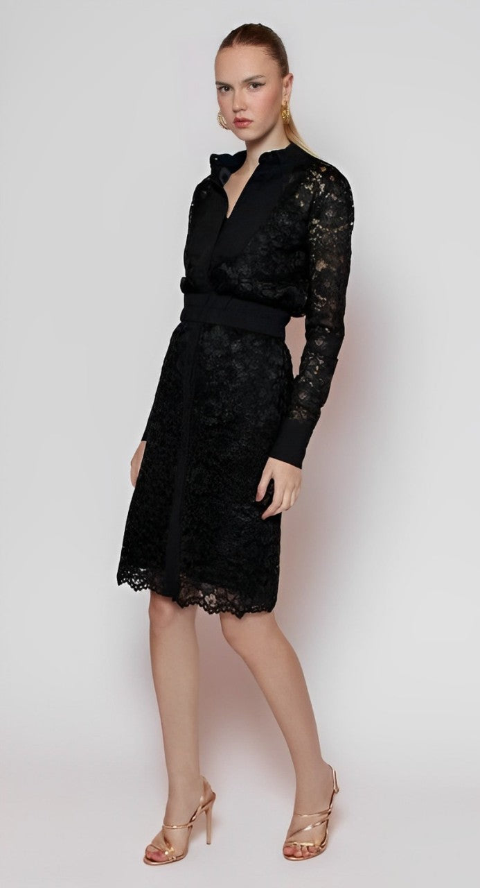 LETHICIA BRONSTEIN Chemise Ada Lace and Crepe Black