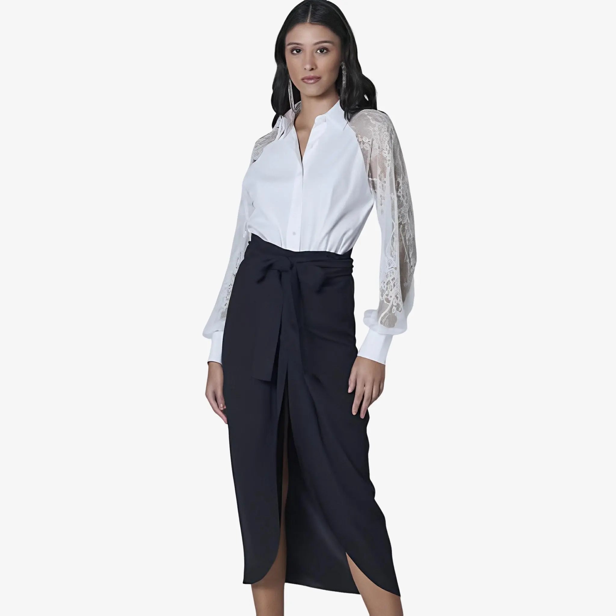 SATIN | Brazilian Luxury Fashion LETHICIA BRONSTEIN LETHICIA BRONSTEIN Amy Tricoline and Lace Shirt in White