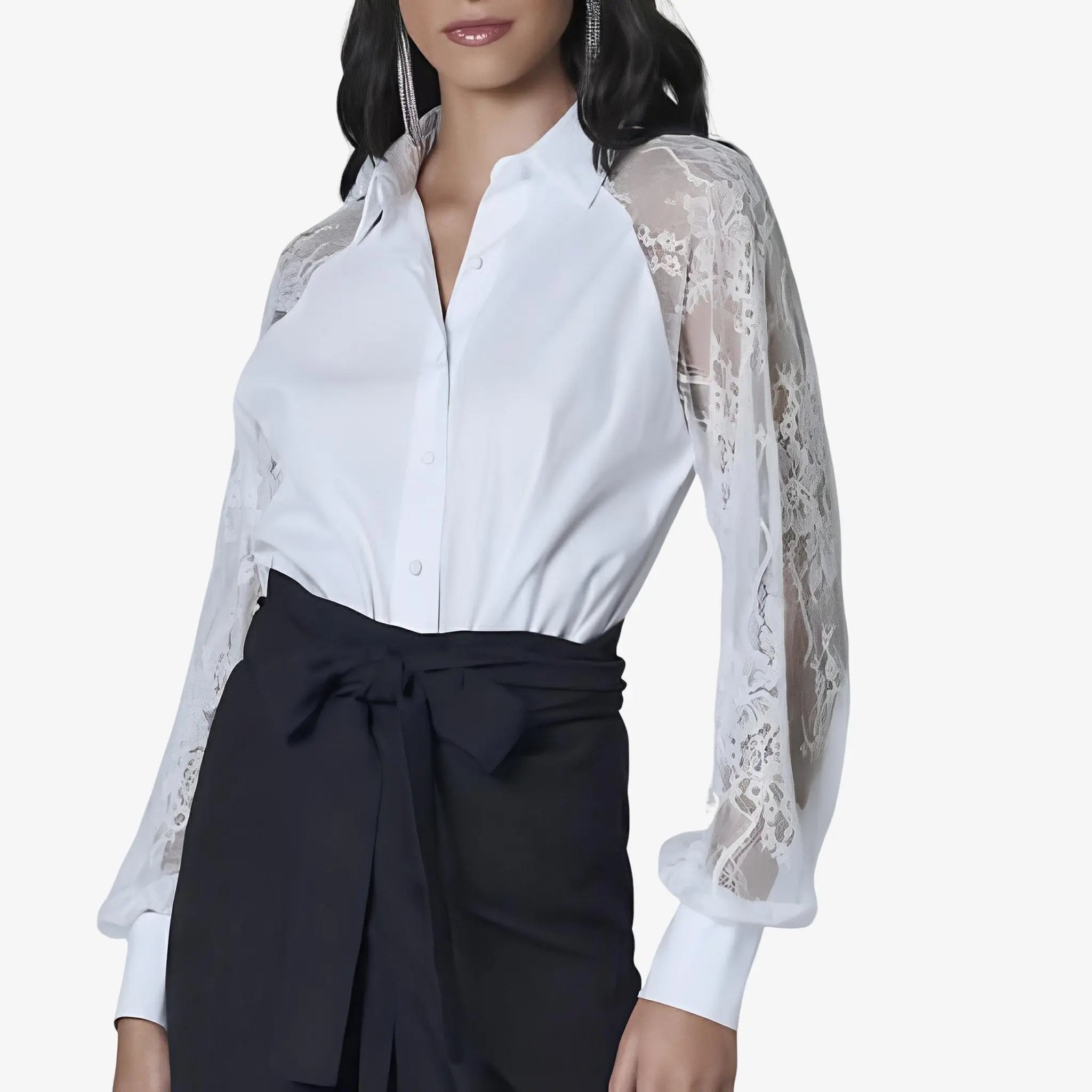 SATIN | Brazilian Luxury Fashion LETHICIA BRONSTEIN LETHICIA BRONSTEIN Amy Tricoline and Lace Shirt in White