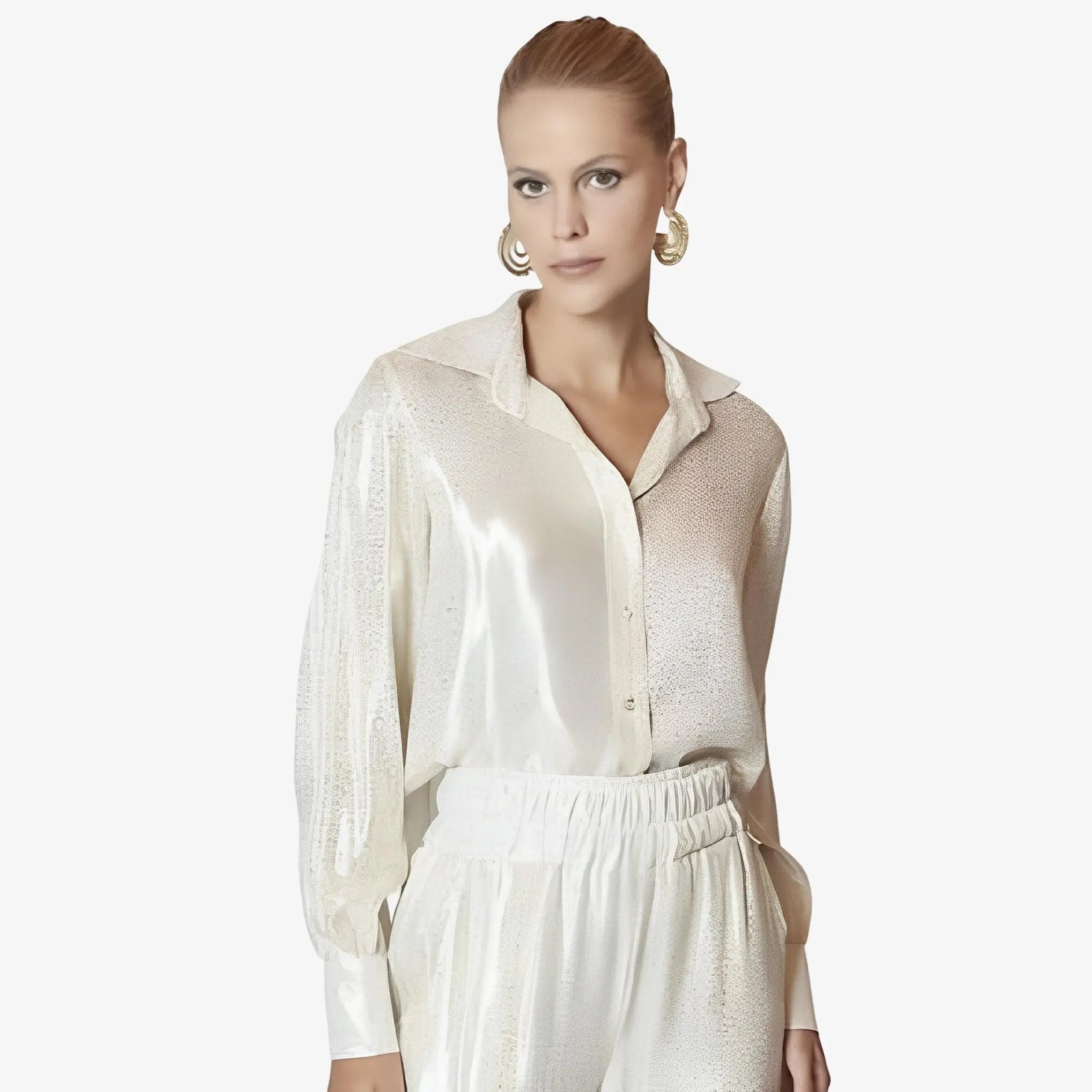 SATIN | Brazilian Luxury Fashion LETHICIA BRONSTEIN LETHICIA BRONSTEIN Long Sleeve Shirt with Stripes and Lace in Off-White