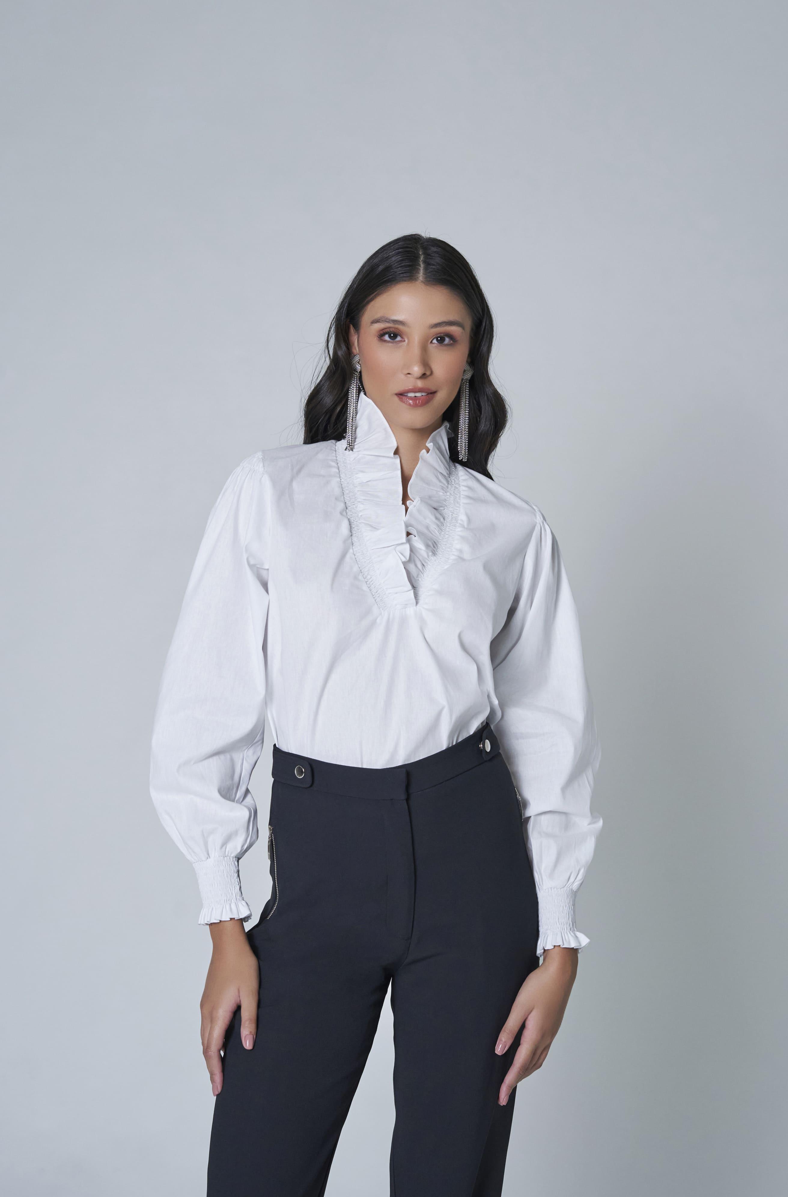 LETHICIA BRONSTEIN Azad Ruffled Shirt in White Tricoline - SATIN | Brazilian Luxury Fashion