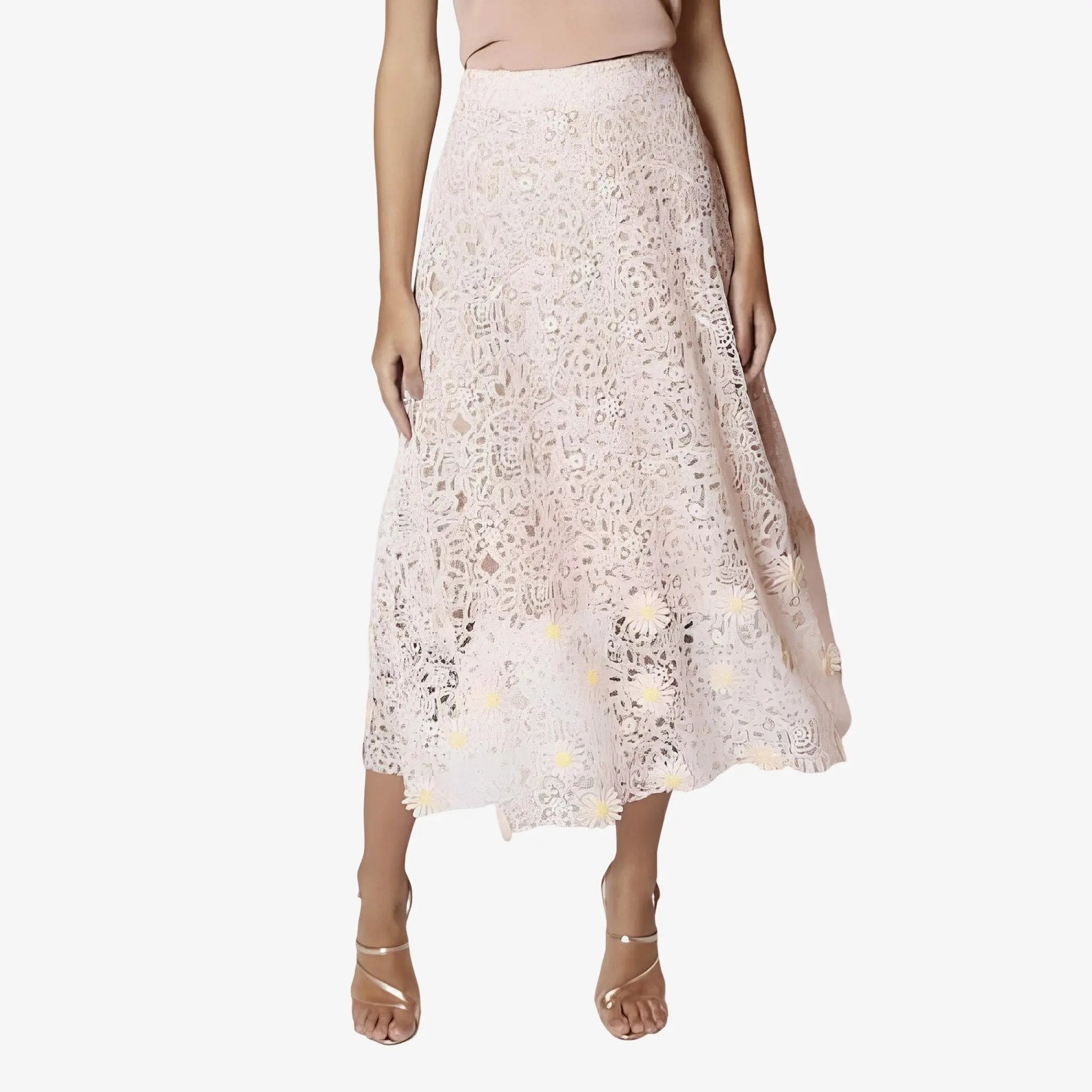 SATIN | Brazilian Luxury Fashion LETHICIA BRONSTEIN LETHICIA BRONSTEIN Midi Skirt Belizia in Daisy and Floral Guipure