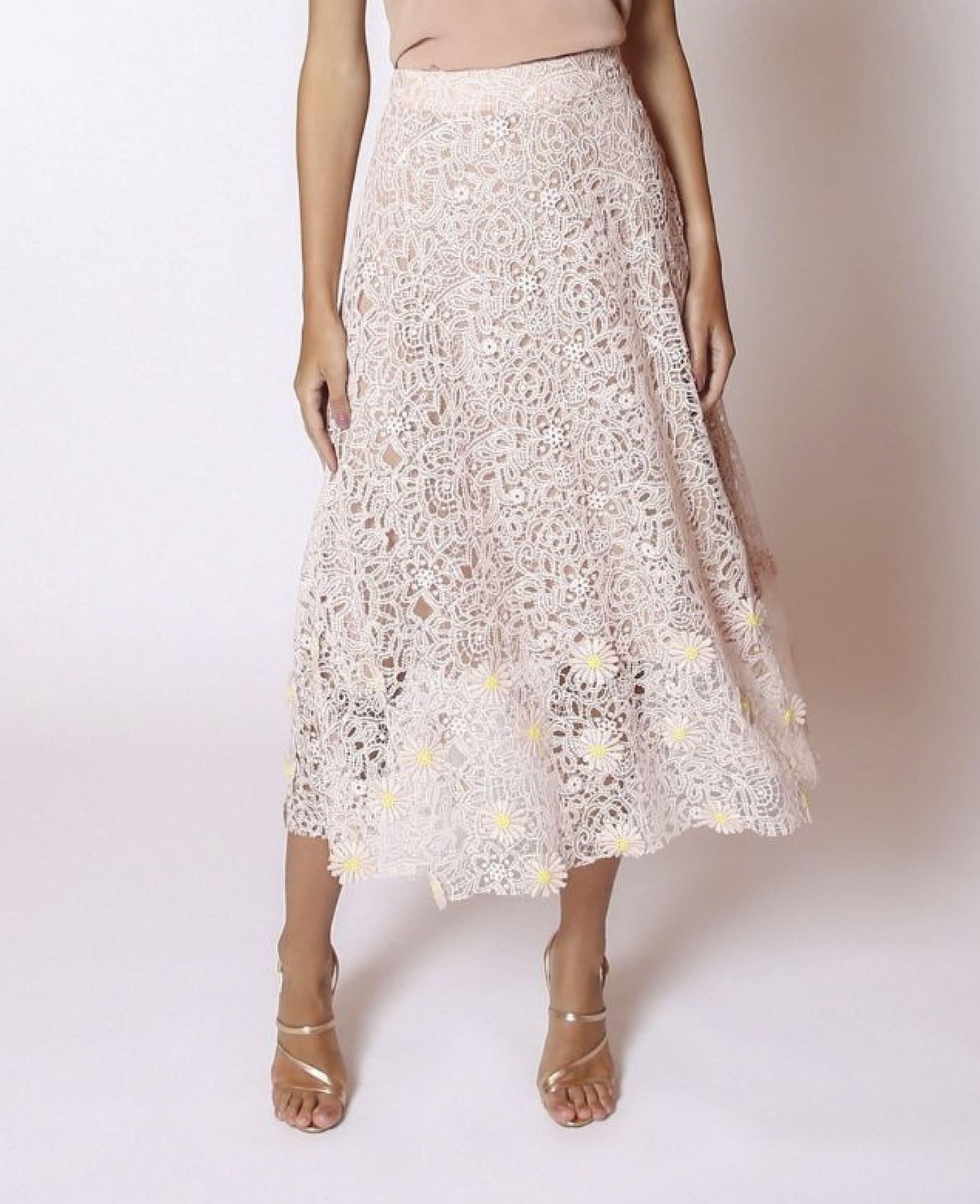 LETHICIA BRONSTEIN Midi Skirt Belizia in Daisy and Floral Guipure