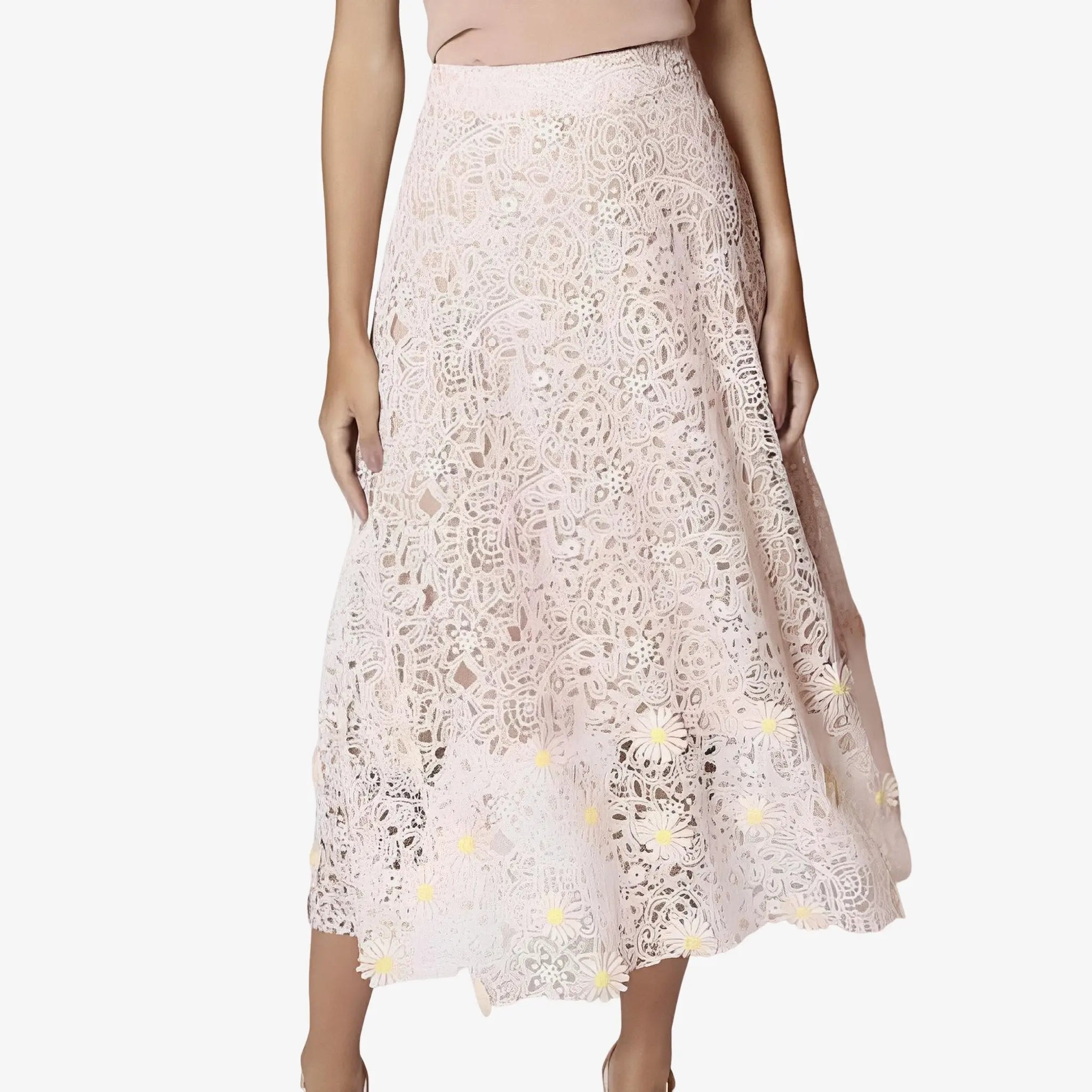 SATIN | Brazilian Luxury Fashion LETHICIA BRONSTEIN LETHICIA BRONSTEIN Midi Skirt Belizia in Daisy and Floral Guipure
