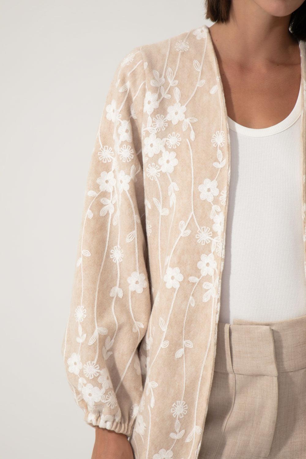 MIXED Floral Paz Coat in Beige Color - SATIN | Brazilian Luxury Fashion