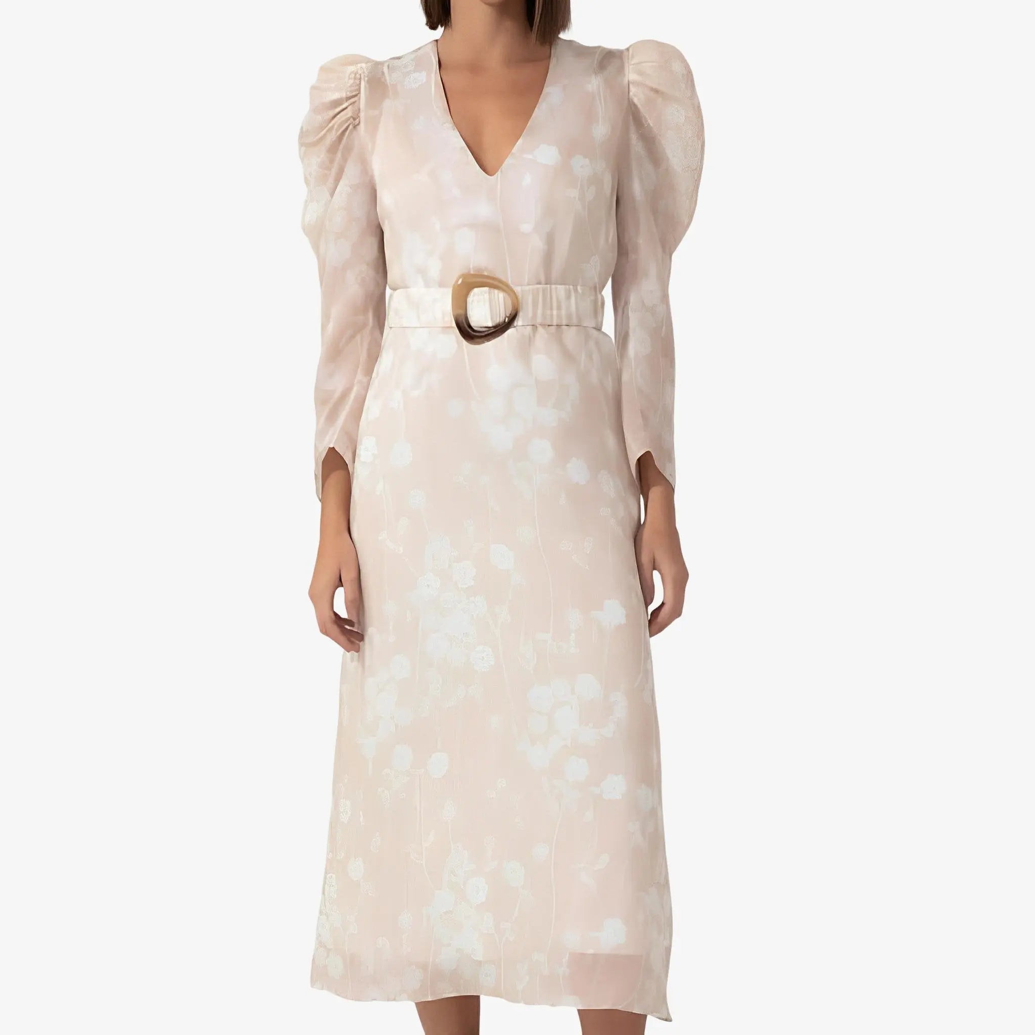 SATIN | Brazilian Luxury Fashion MIXED MIXED Floral Paz Dress In Beige Color