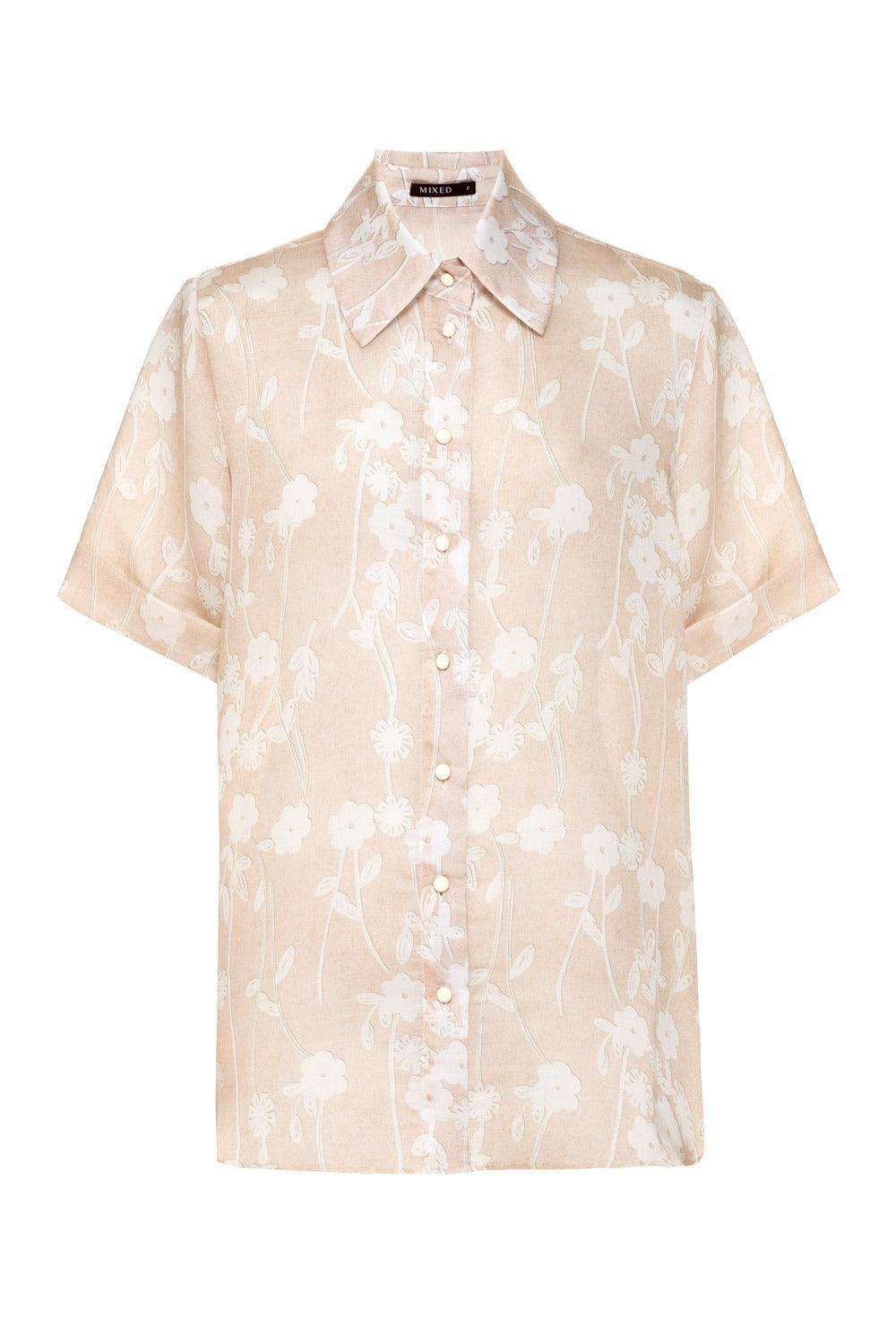 MIXED Floral Paz Shirt In Beige Color - SATIN | Brazilian Luxury Fashion