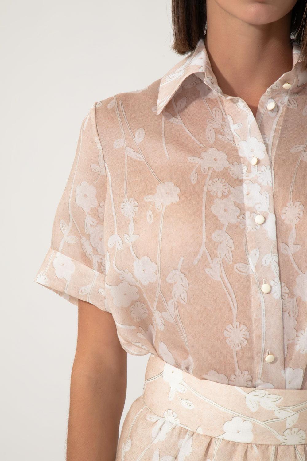 MIXED Floral Paz Shirt In Beige Color - SATIN | Brazilian Luxury Fashion