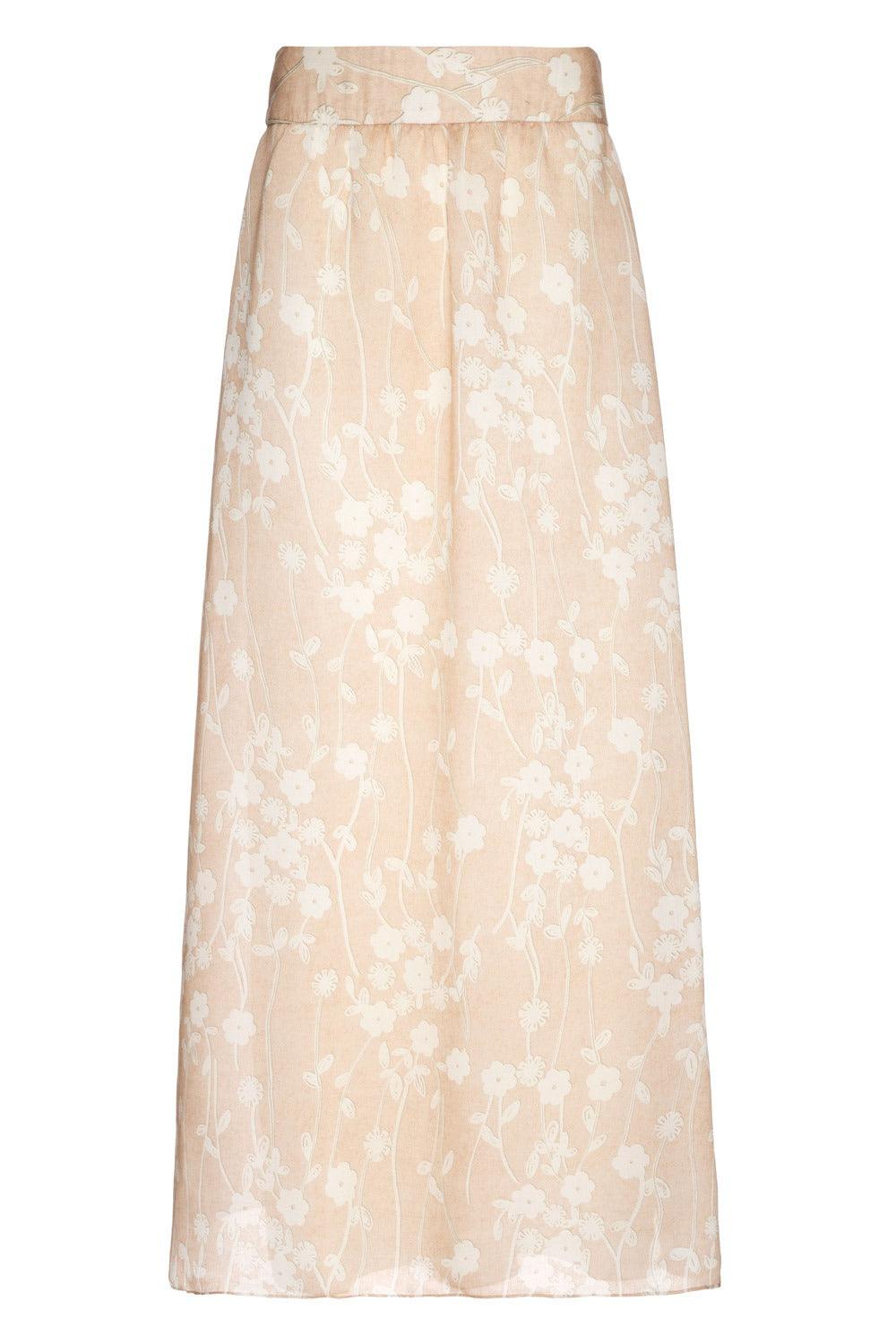 MIXED Floral Paz Skirt In Beige Color - SATIN | Brazilian Luxury Fashion