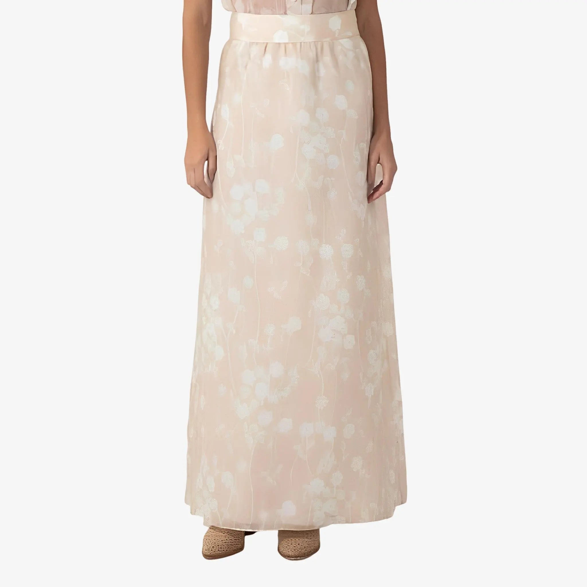 SATIN | Brazilian Luxury Fashion MIXED MIXED Floral Paz Skirt In Beige Color