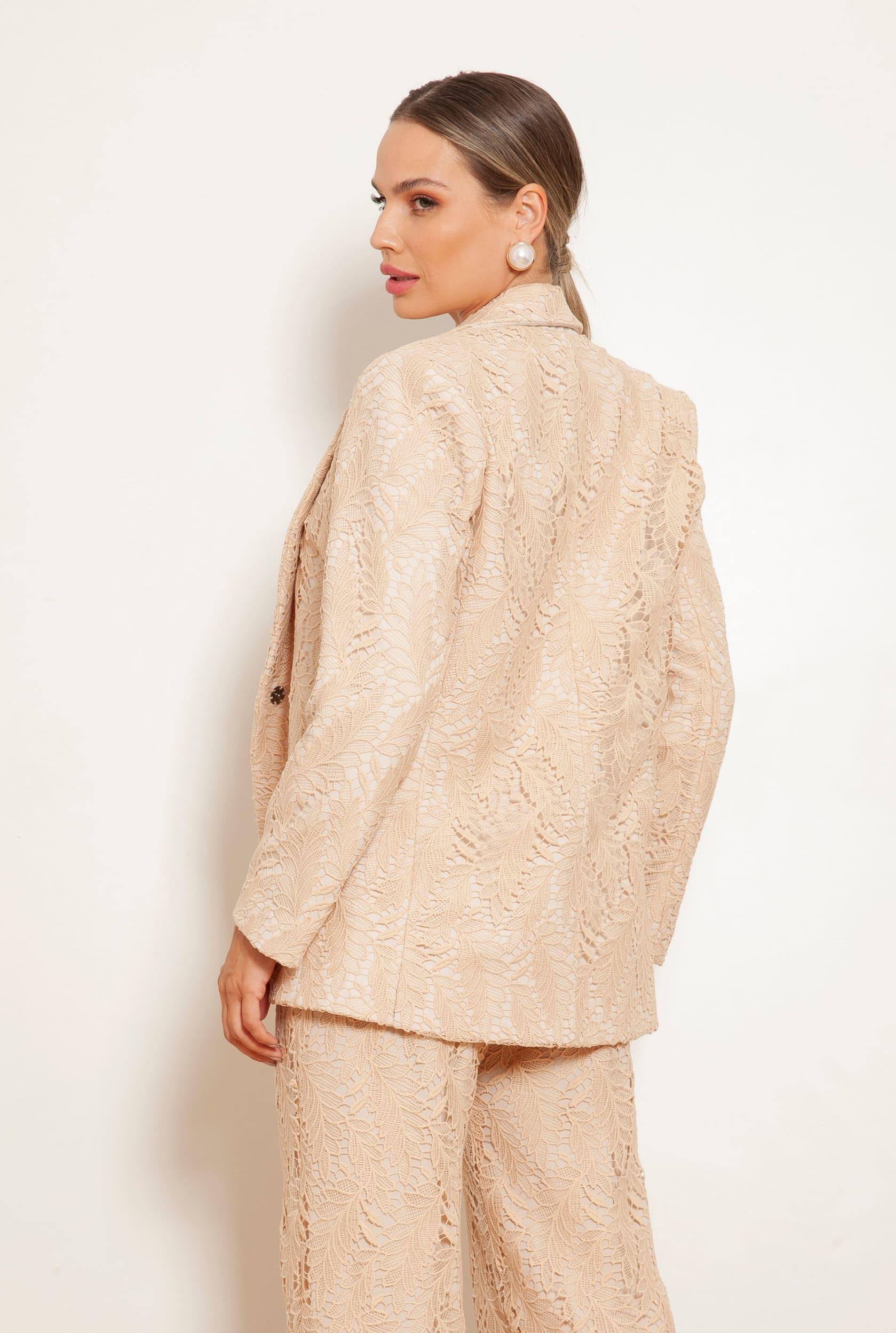 TONAGE Beige Sand Lace Blazer with Tailored Design - SATIN | Brazilian Luxury Fashion