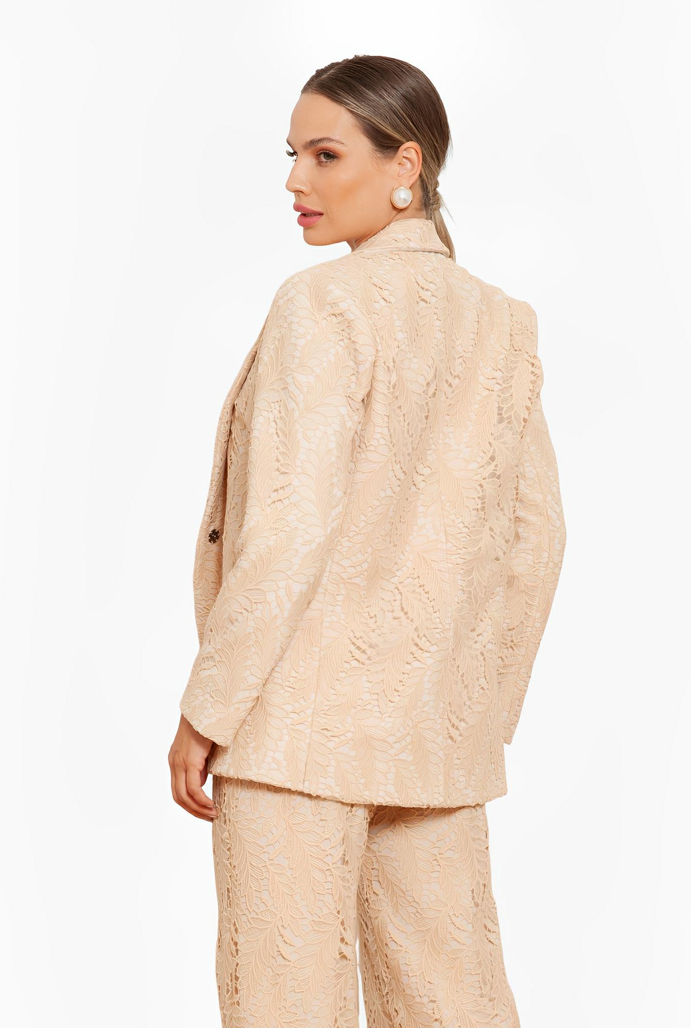 SATIN | Brazilian Luxury Fashion TON AGE TONAGE Beige Sand Lace Blazer with Tailored Design