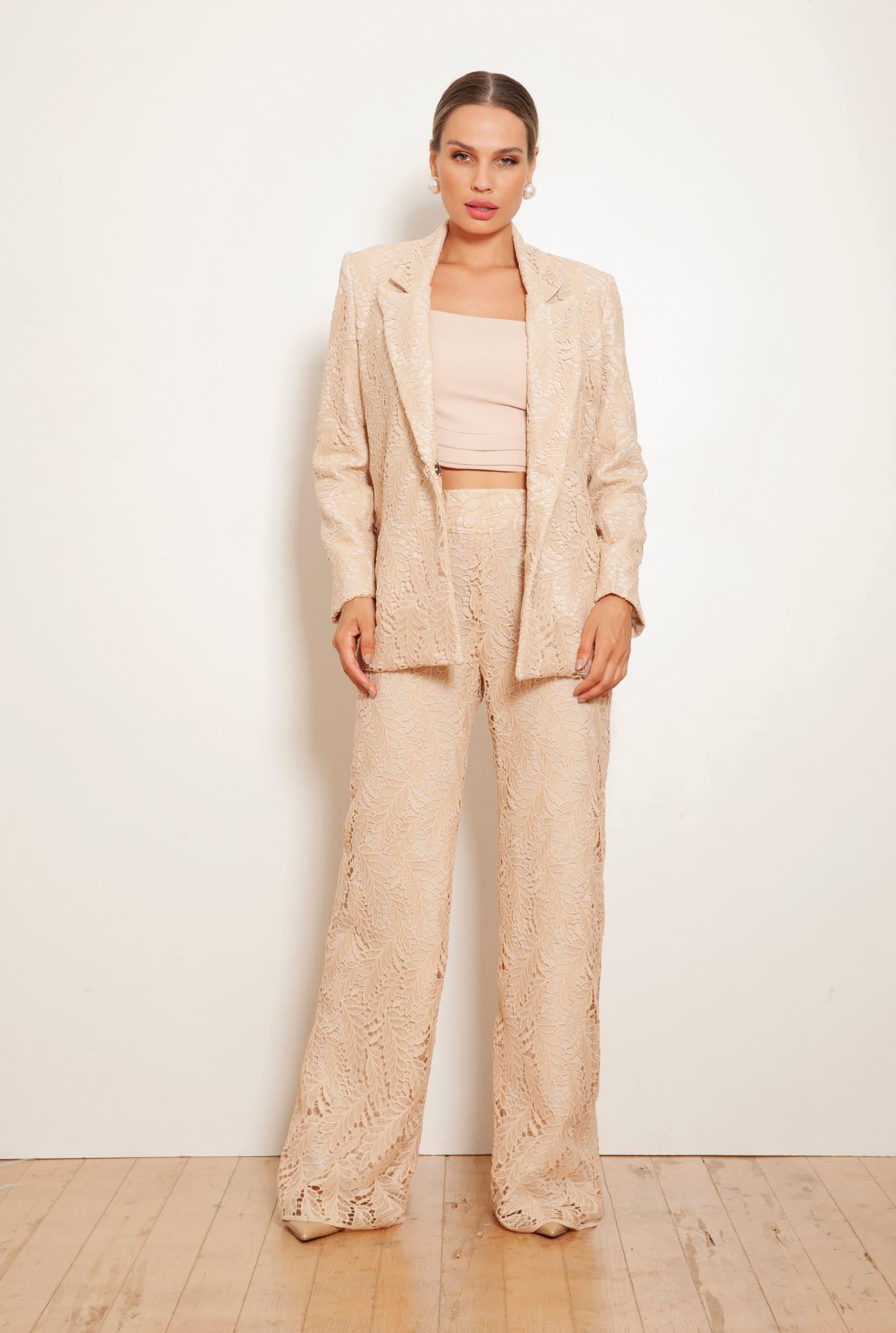 TONAGE Beige Lace Pants with Beige Background - SATIN | Brazilian Luxury Fashion