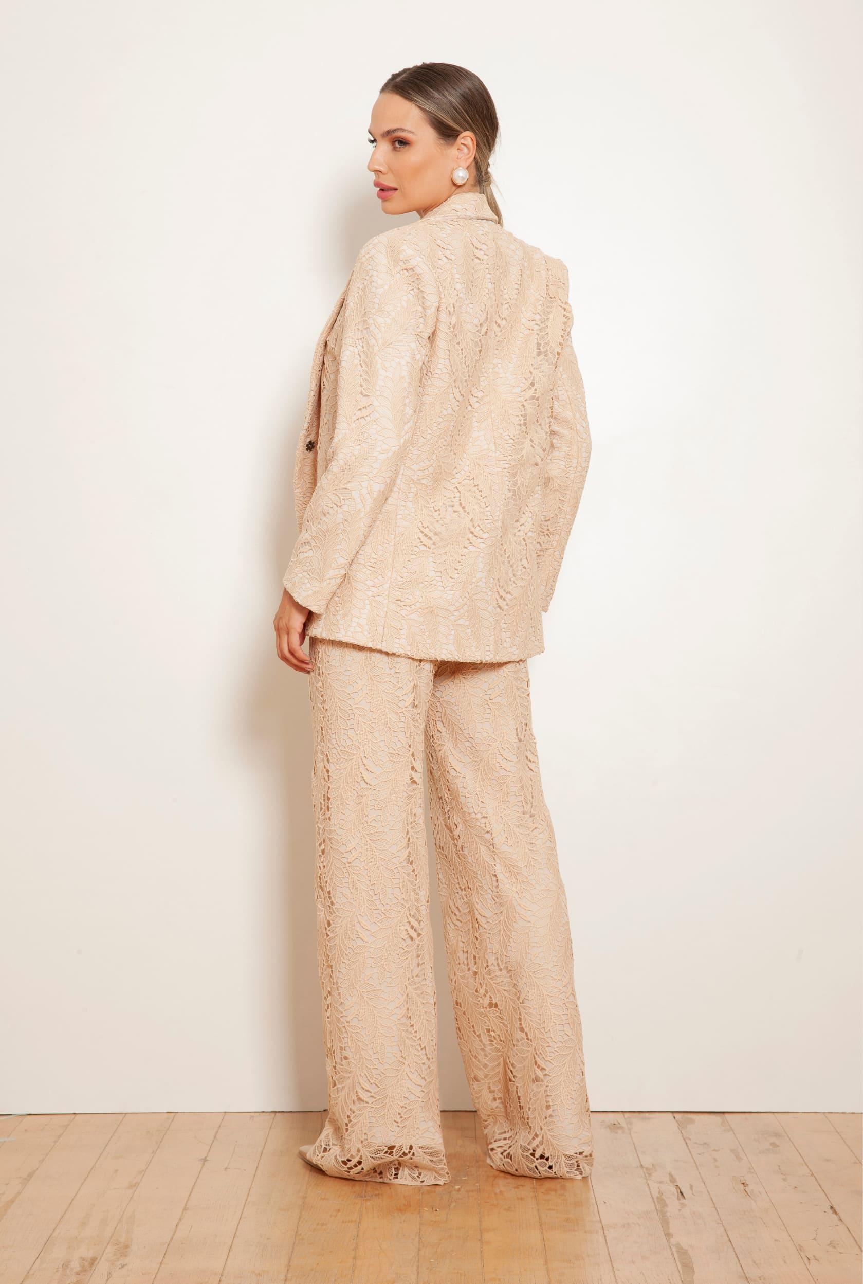 TONAGE Beige Sand Lace Blazer with Tailored Design - SATIN | Brazilian Luxury Fashion