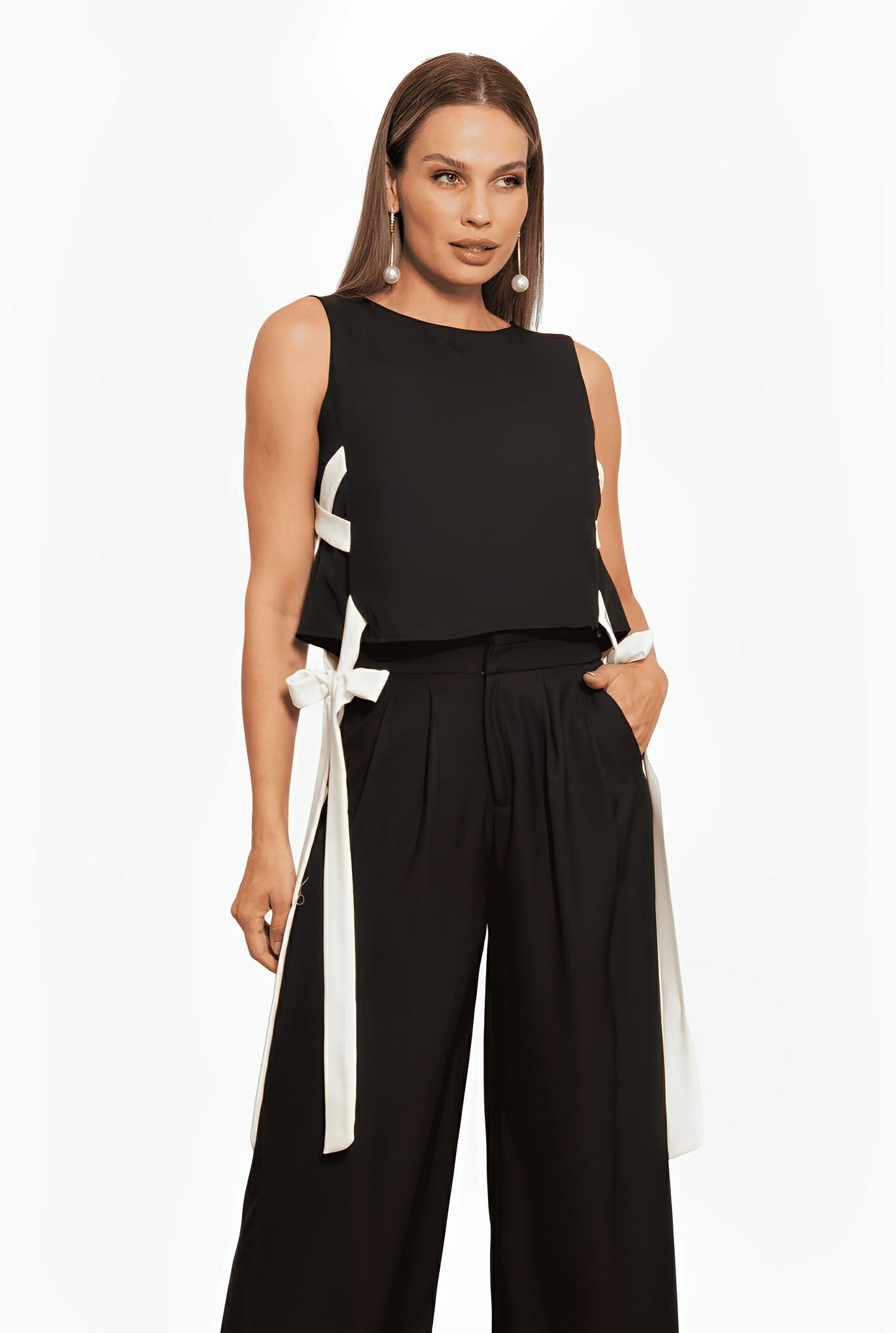 SATIN | Brazilian Luxury Fashion TON AGE TONAGE Black and Off-White Crepe Vienna Blouse