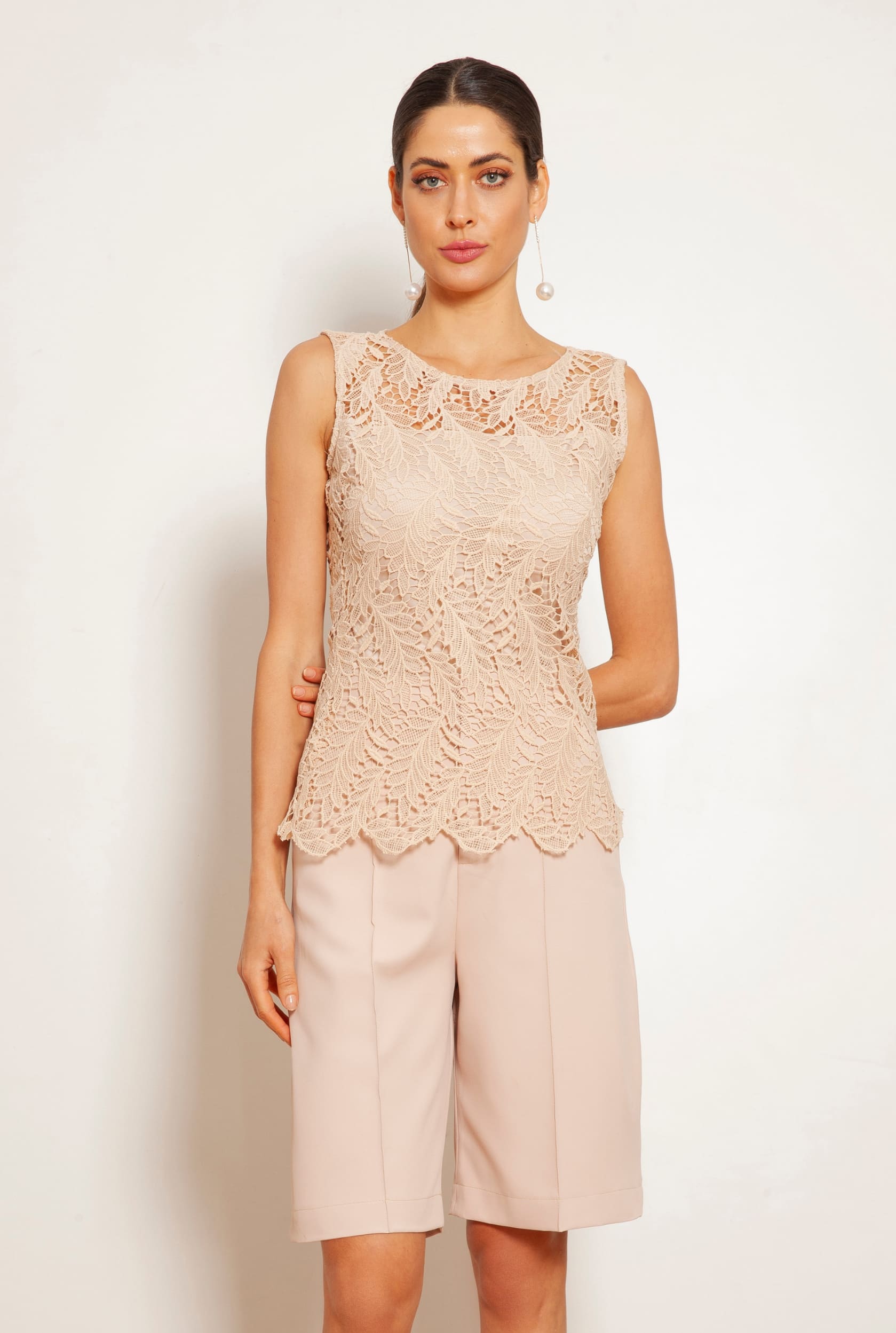 TONAGE Beige Lace Skirt with Beige Background - SATIN | Brazilian Luxury Fashion