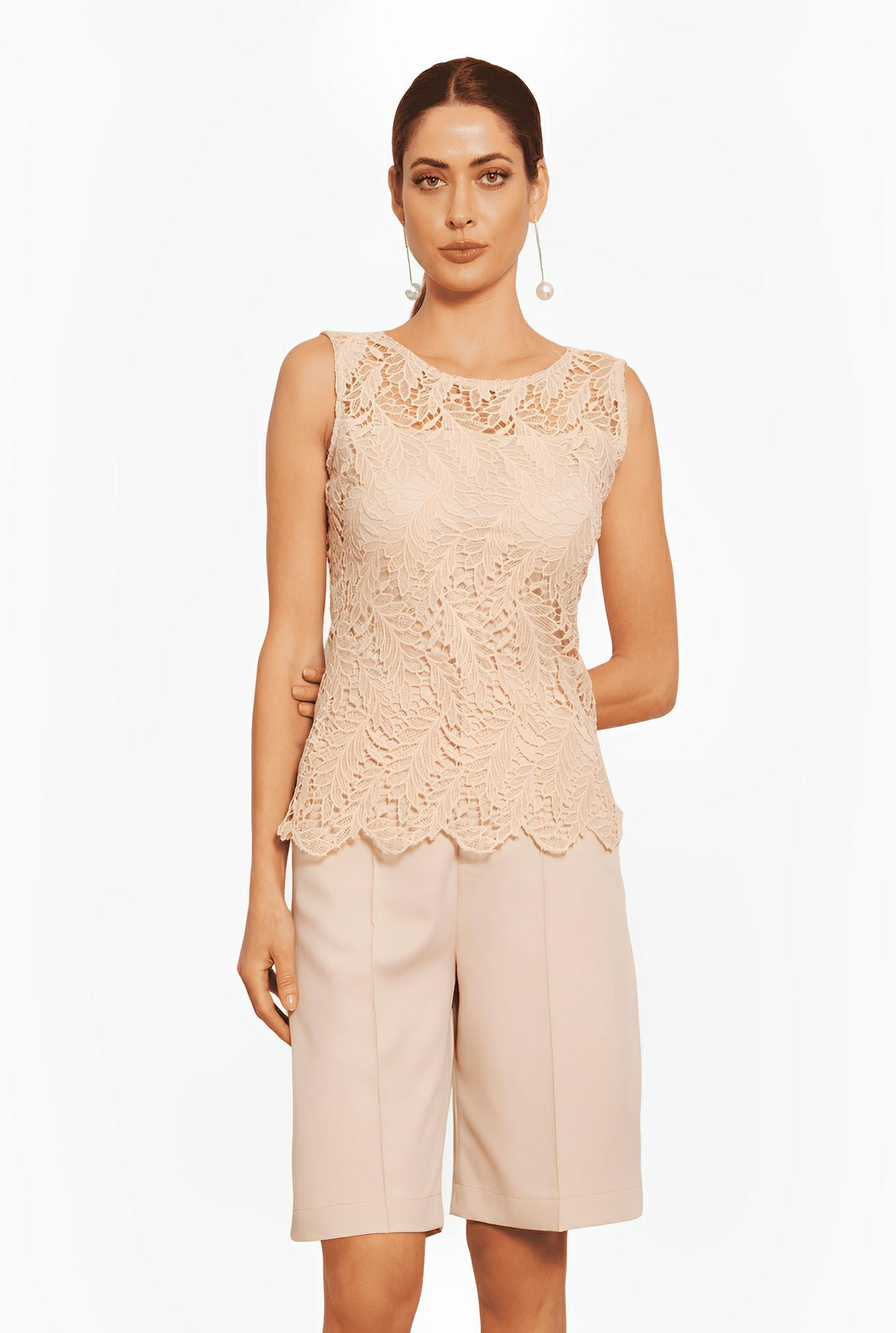 SATIN | Brazilian Luxury Fashion TON AGE TONAGE Beige Sand Lace Blouse with Light Knit