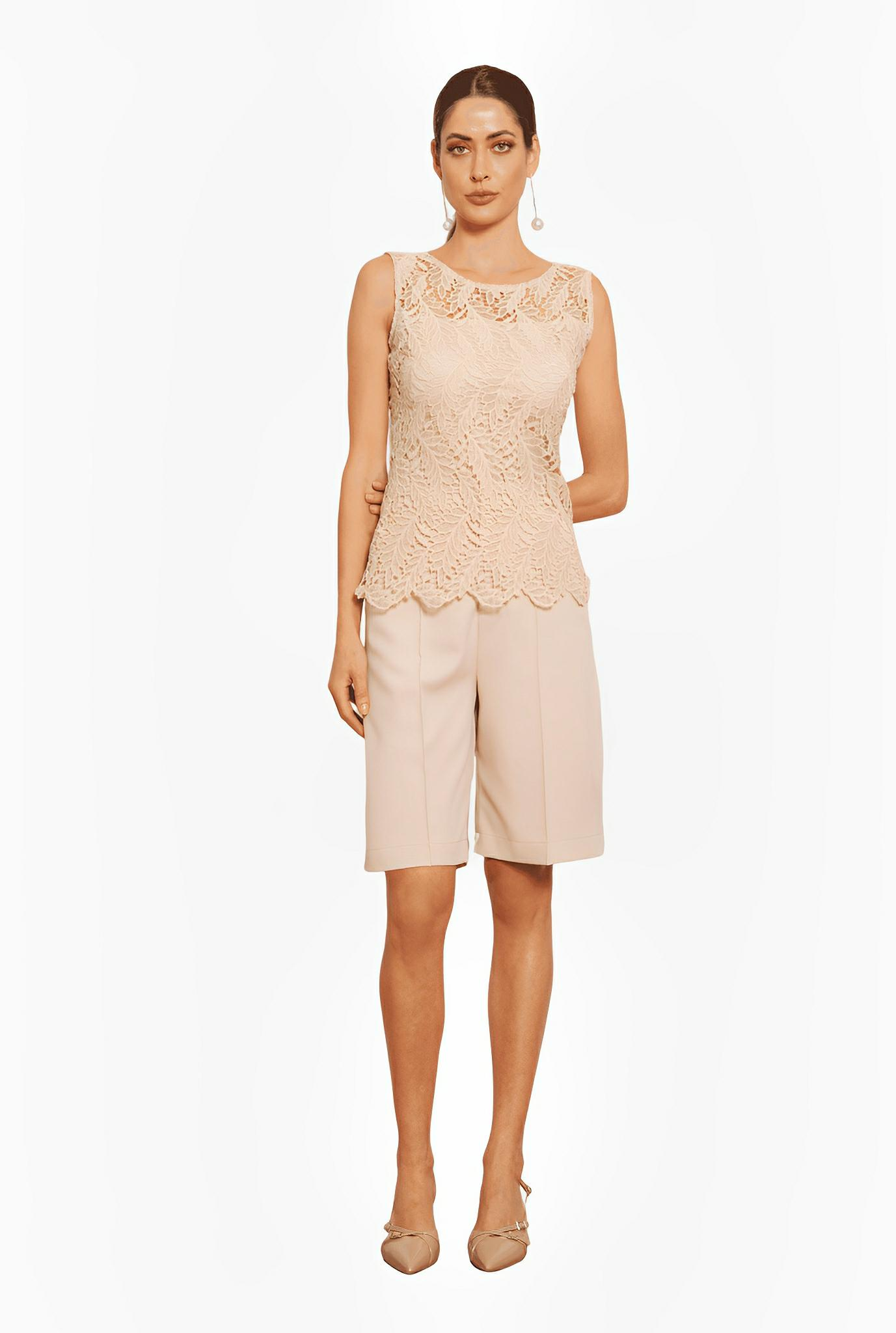 SATIN | Brazilian Luxury Fashion TON AGE TONAGE Beige Sand Lace Blouse with Light Knit
