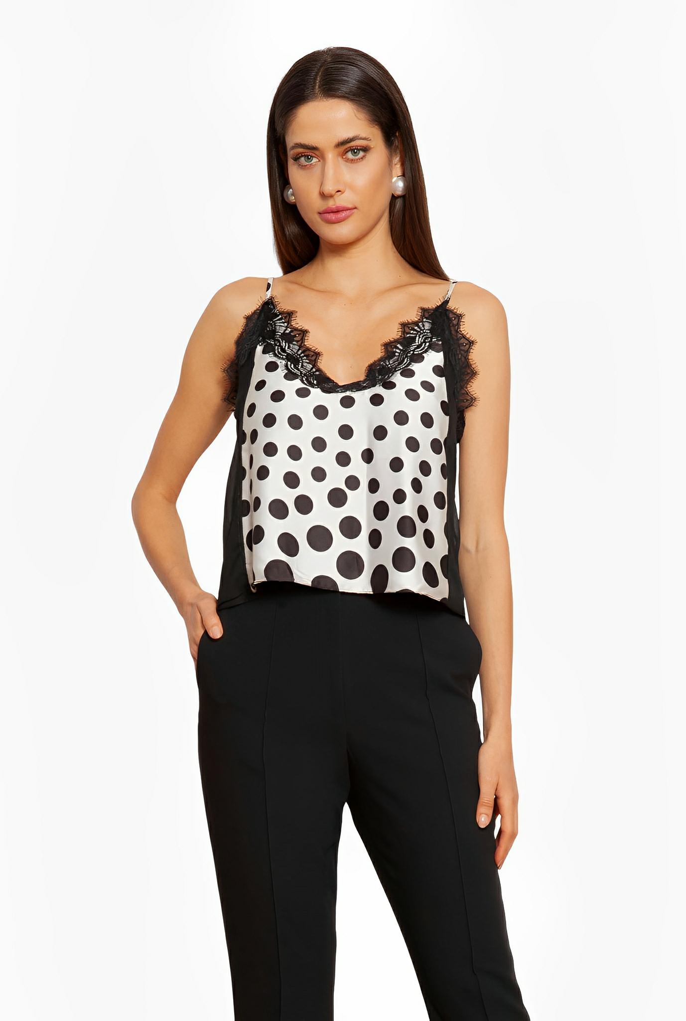 SATIN | Brazilian Luxury Fashion TON AGE TONAGE Polka Dot Gloss Blouse with Black Sides