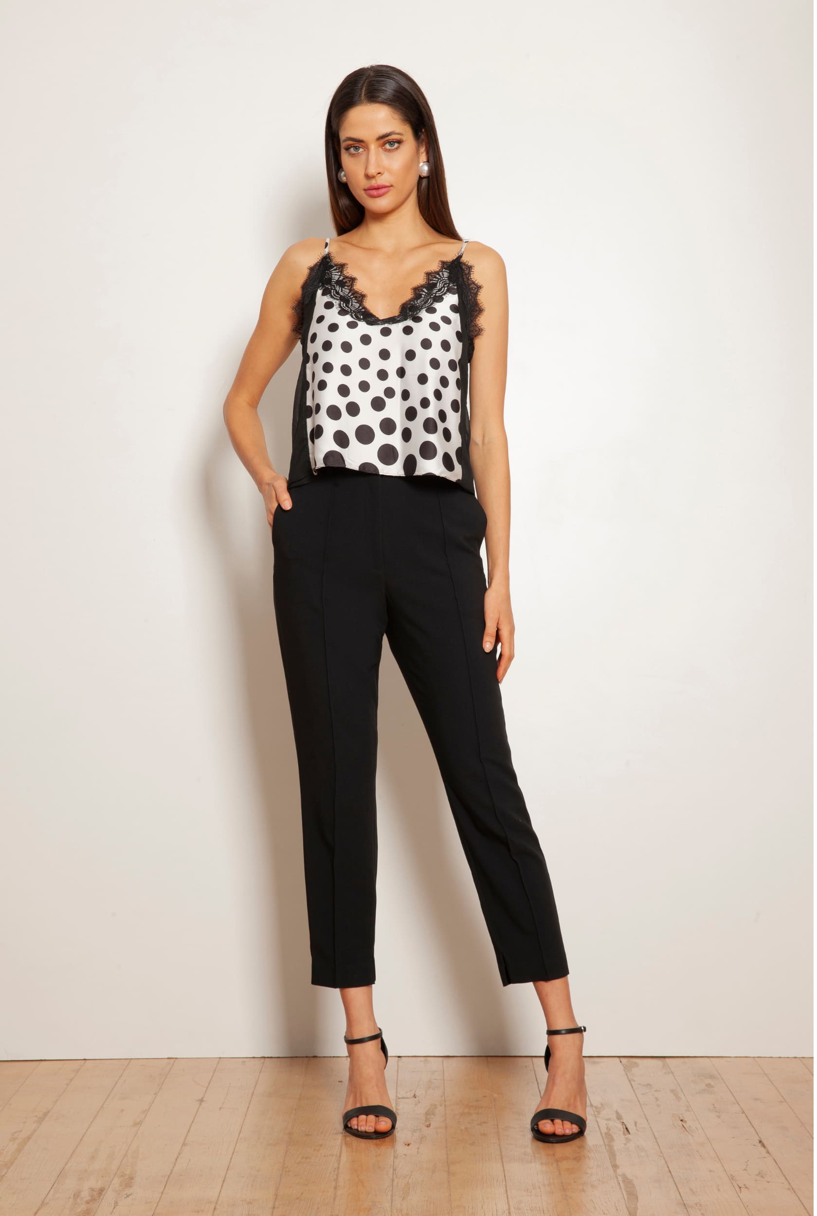 TONAGE Polka Dot Gloss Blouse with Black Sides - SATIN | Brazilian Luxury Fashion