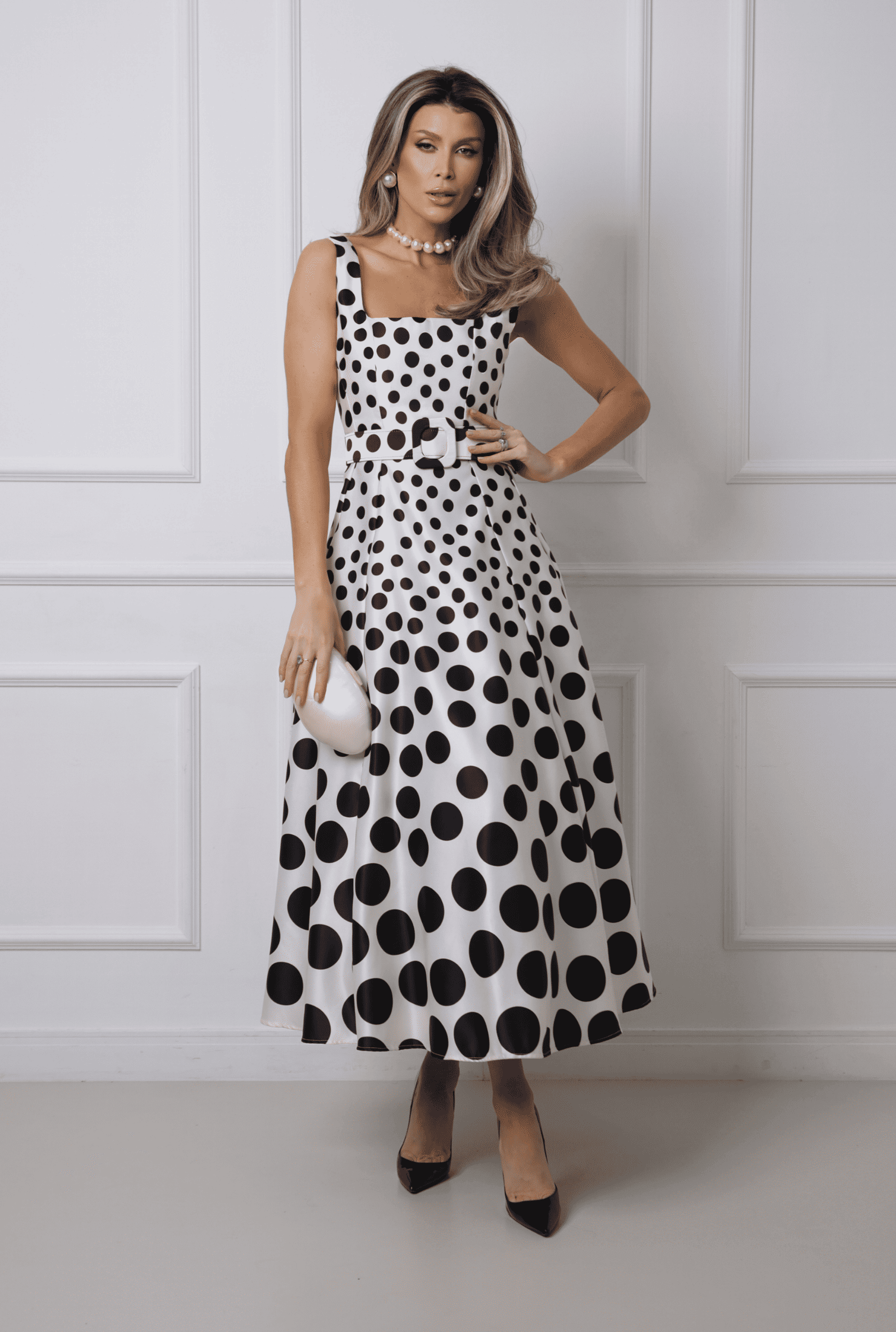 TONAGE Burgundy Viscose Dress with Shiny Polka Dot Design - SATIN | Brazilian Luxury Fashion