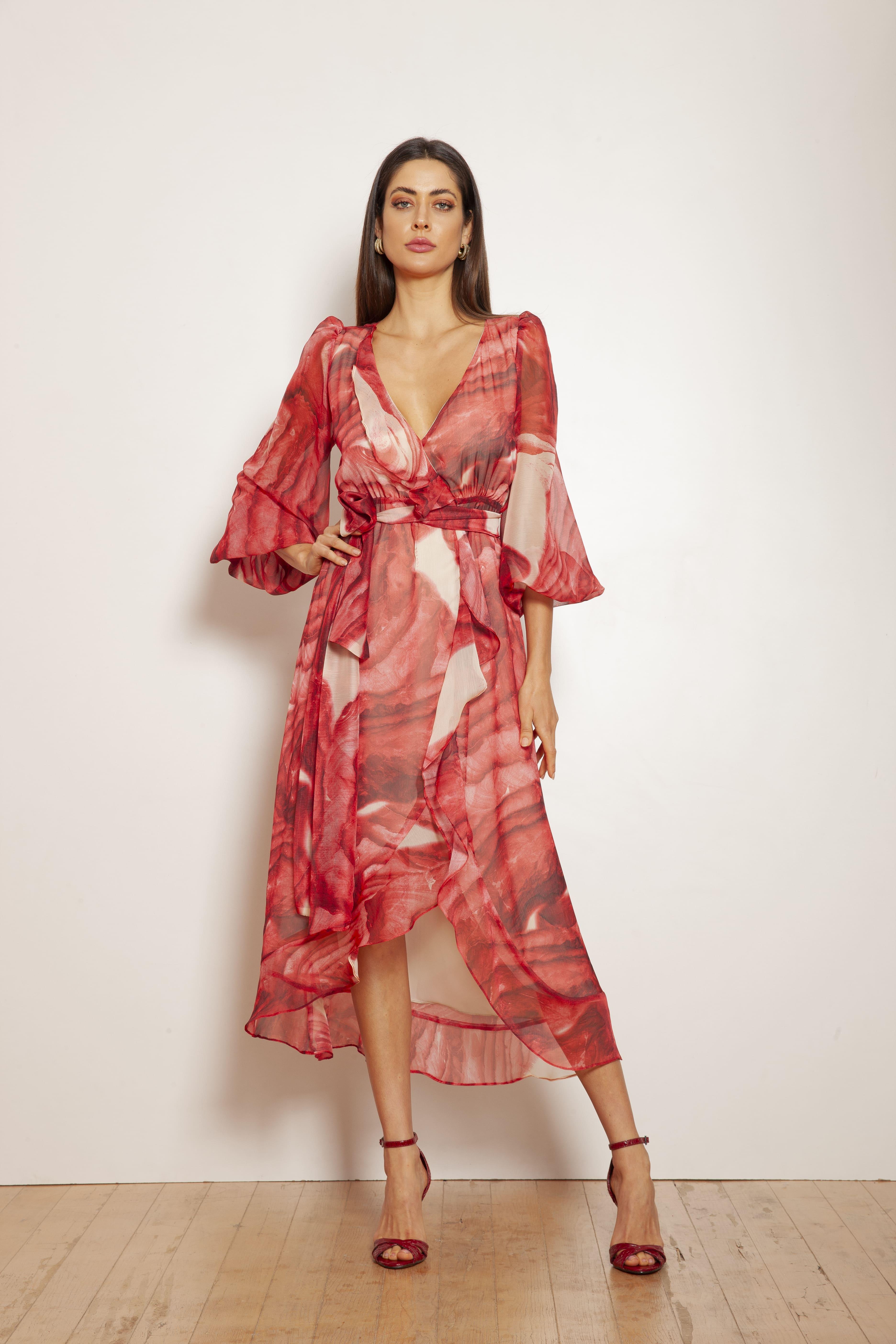 TONAGE Abstract Print Silky Crepon Dress - SATIN | Brazilian Luxury Fashion