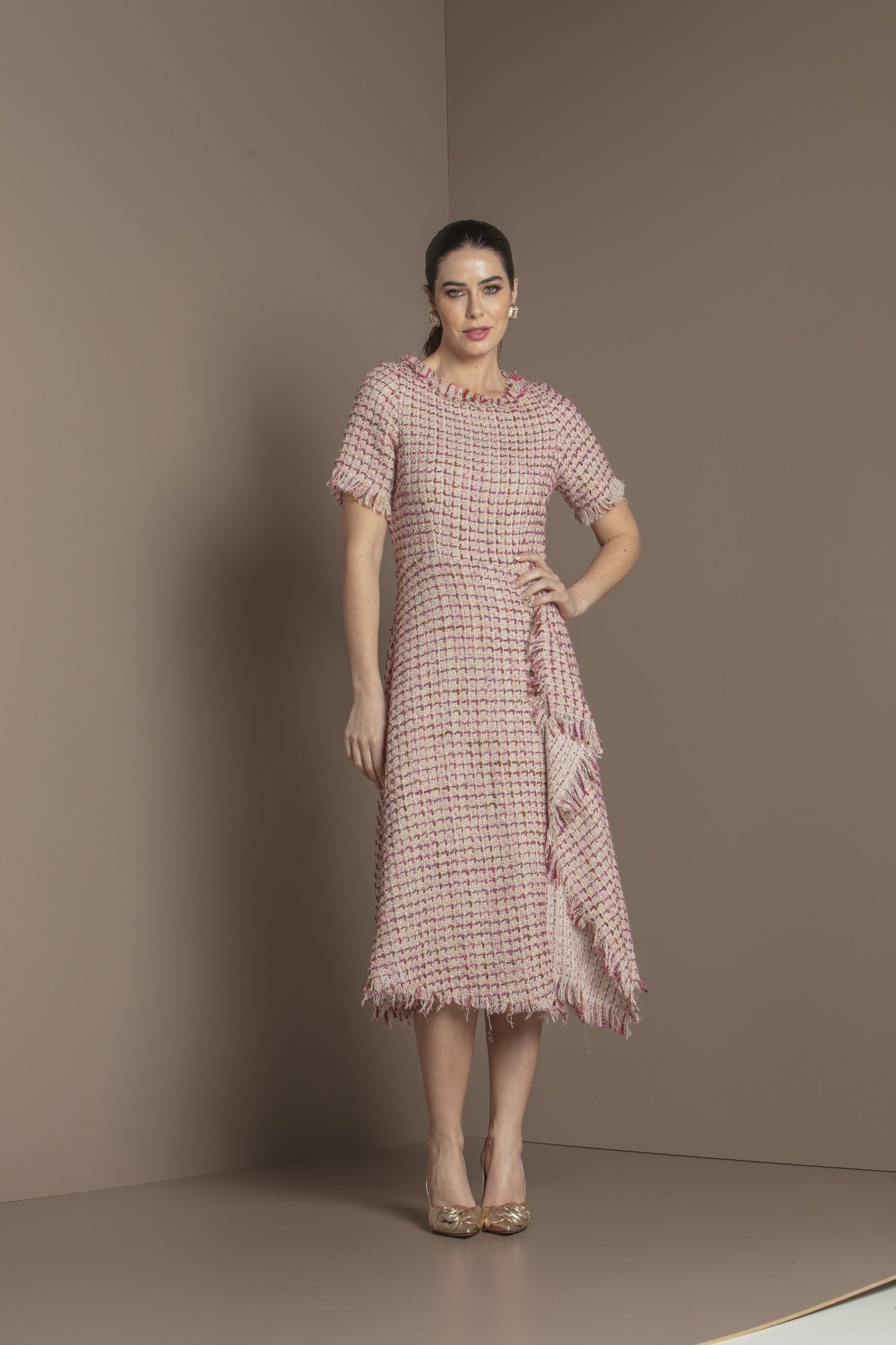 TONAGE Pink Tweed Trentino Dress - SATIN | Brazilian Luxury Fashion