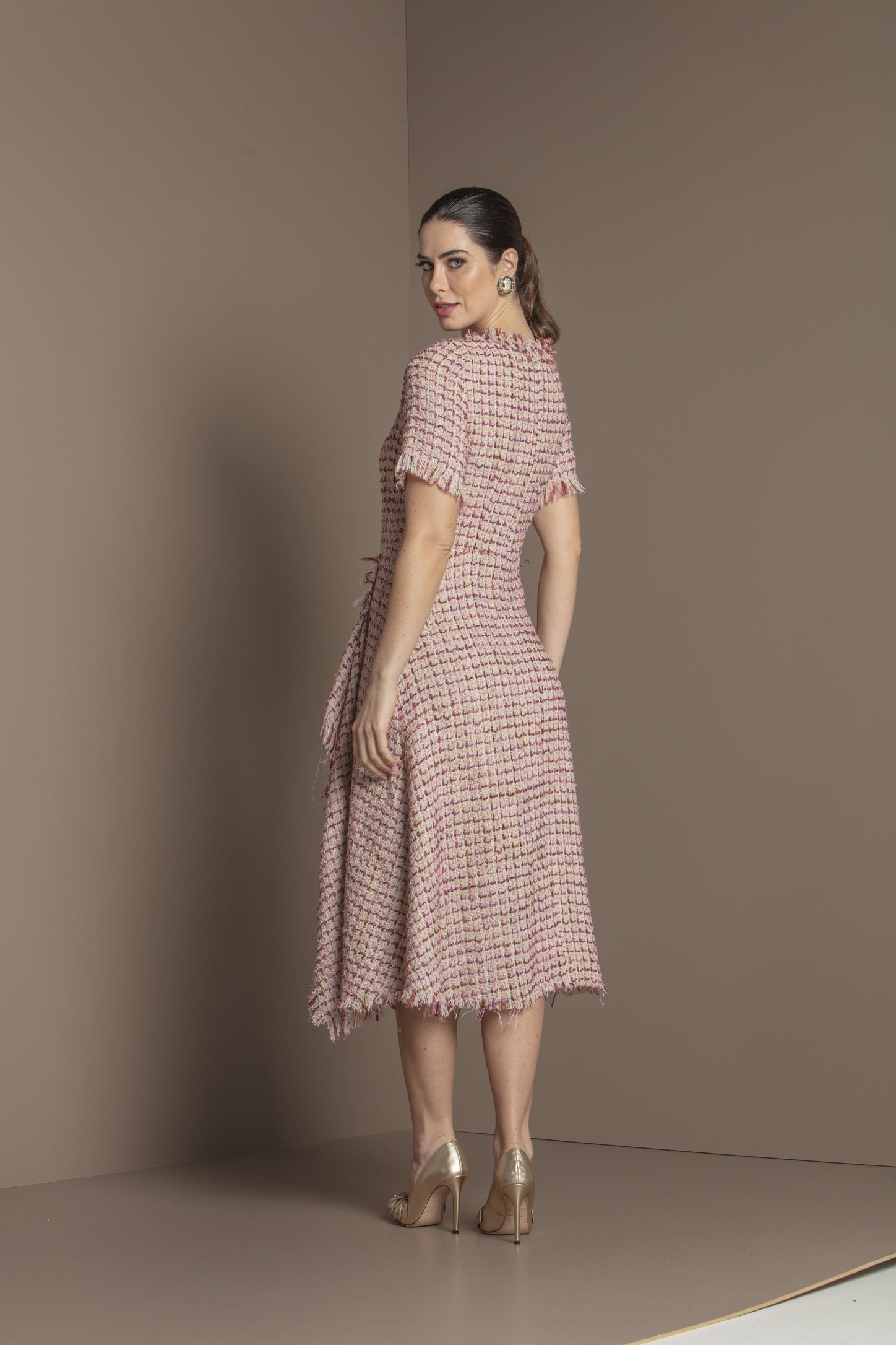 TONAGE Pink Tweed Trentino Dress - SATIN | Brazilian Luxury Fashion