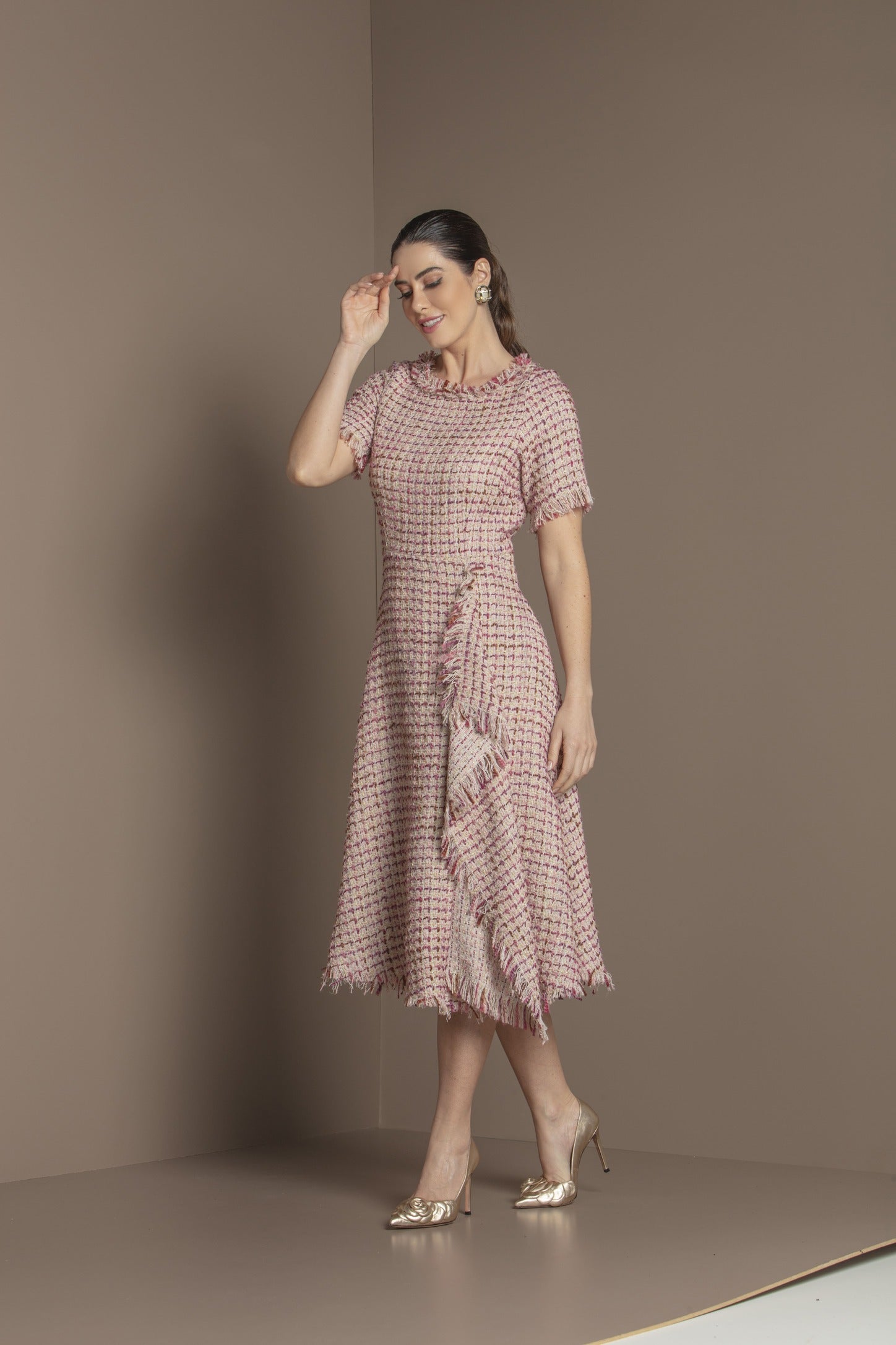 TONAGE Pink Tweed Trentino Dress - SATIN | Brazilian Luxury Fashion