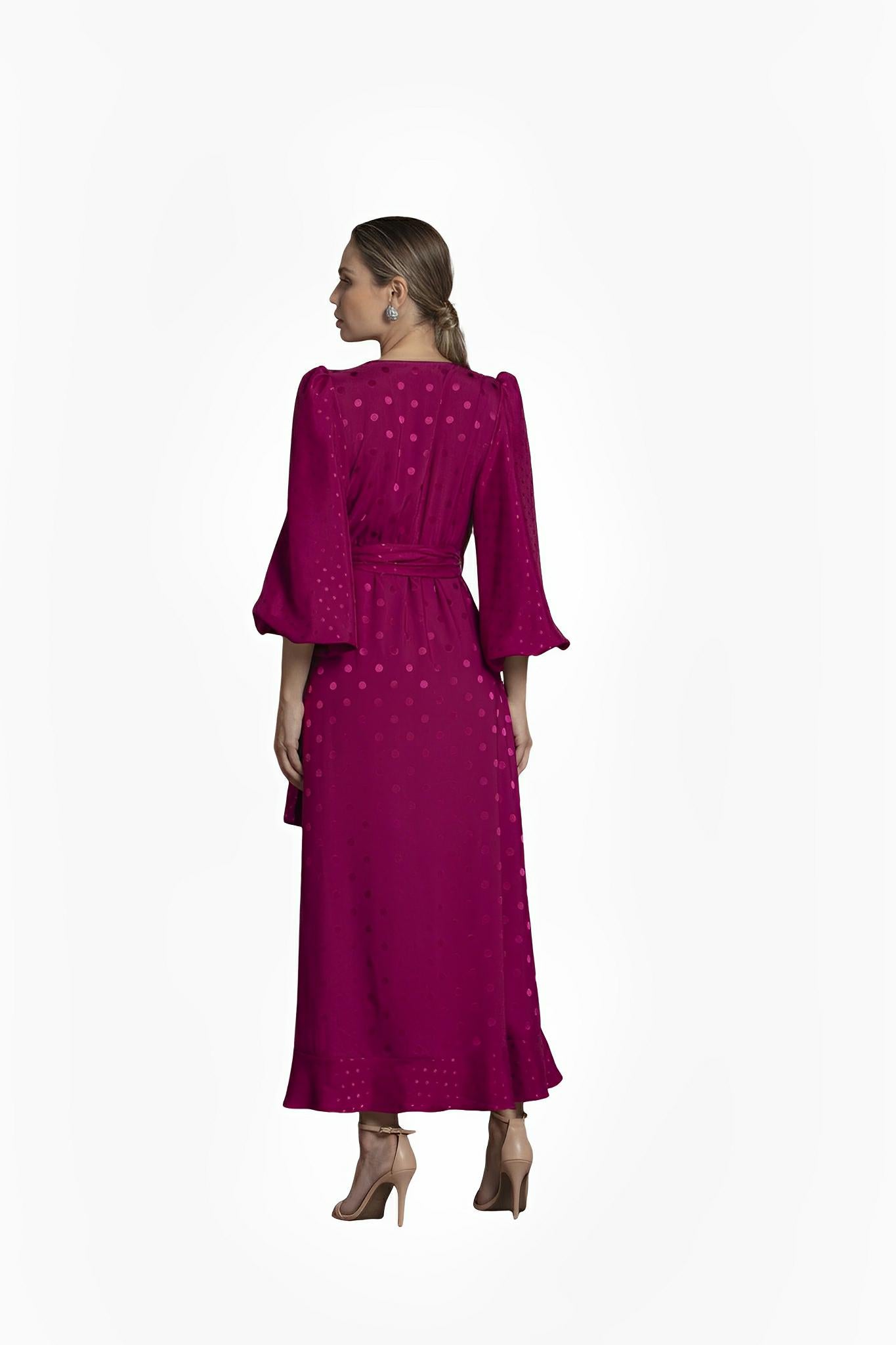 SATIN | Brazilian Luxury Fashion TON AGE TONAGE Shiny Wine Satin Jacquard Polka Dot Dress