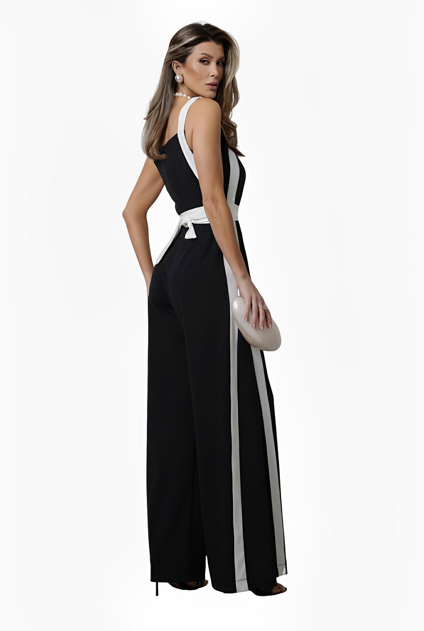 SATIN | Brazilian Luxury Fashion TON AGE TONAGE Black Scuba Jumpsuit with Off-White Trim