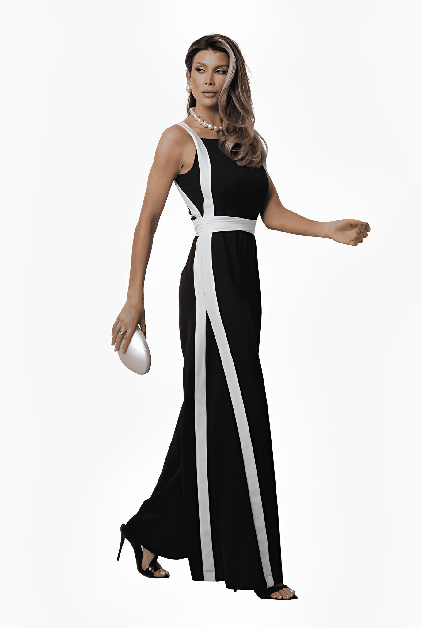 SATIN | Brazilian Luxury Fashion TON AGE TONAGE Black Scuba Jumpsuit with Off-White Trim