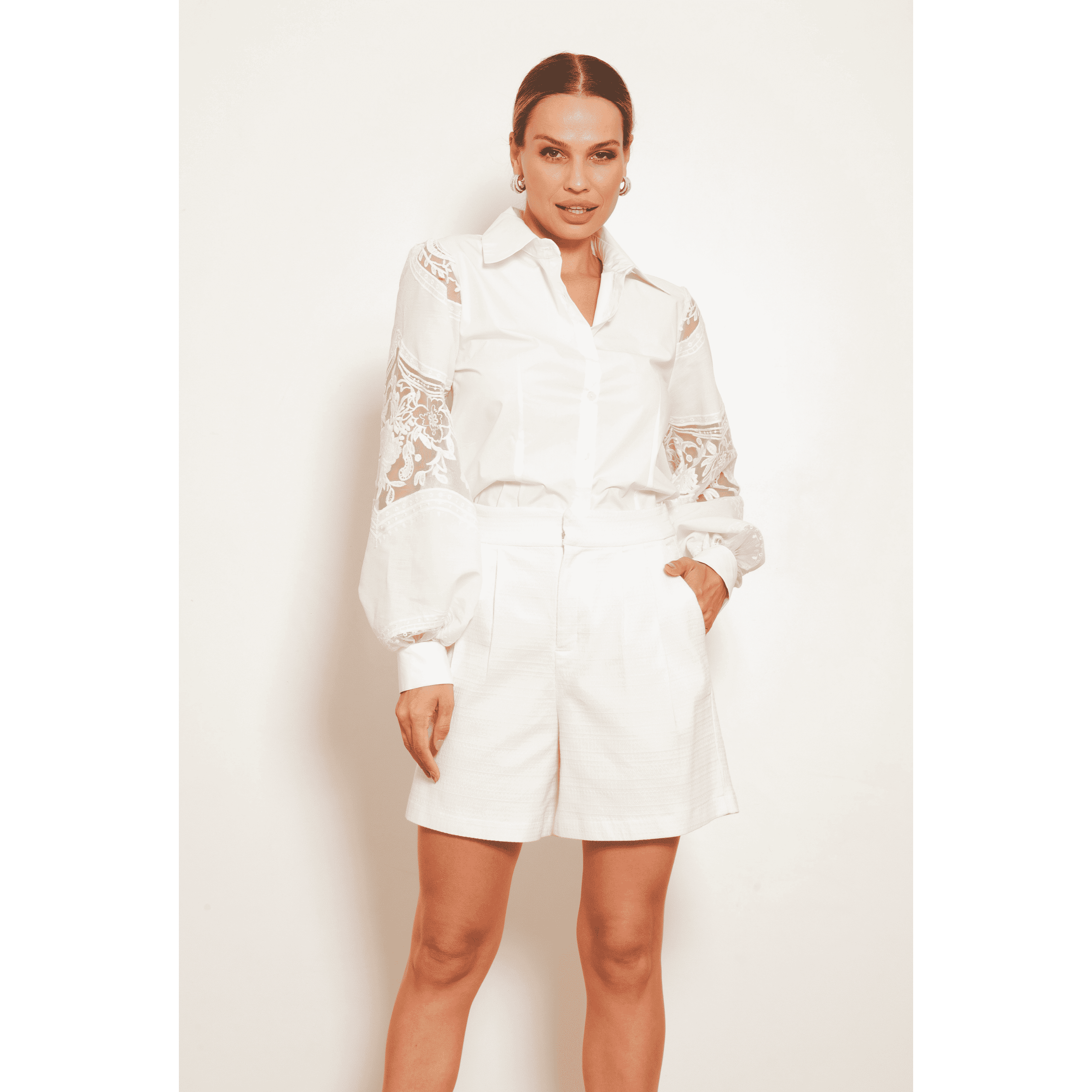 TONAGE White Tricot Shirt with Embroidered White Lace - SATIN | Brazilian Luxury Fashion