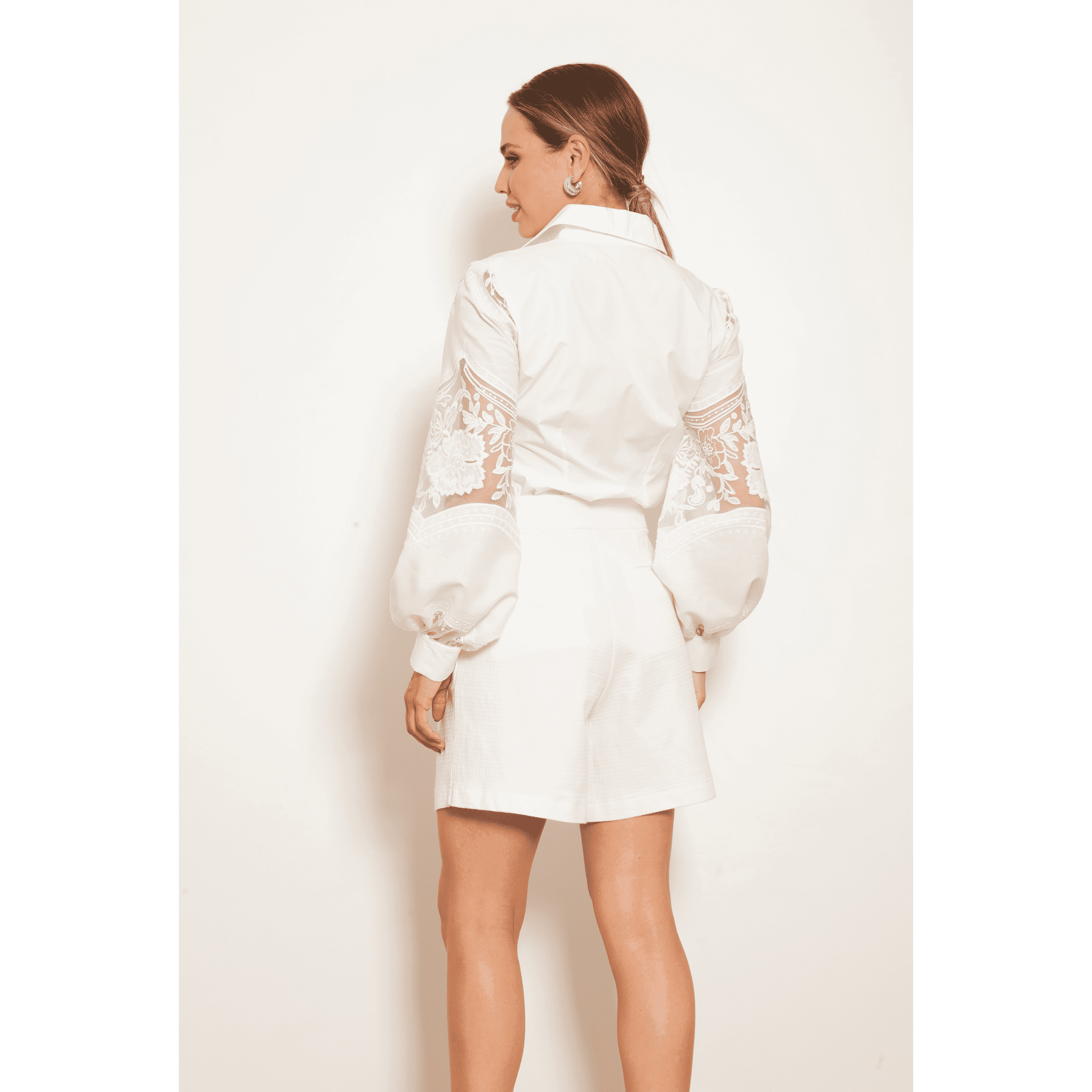 TONAGE White Tricot Shirt with Embroidered White Lace - SATIN | Brazilian Luxury Fashion